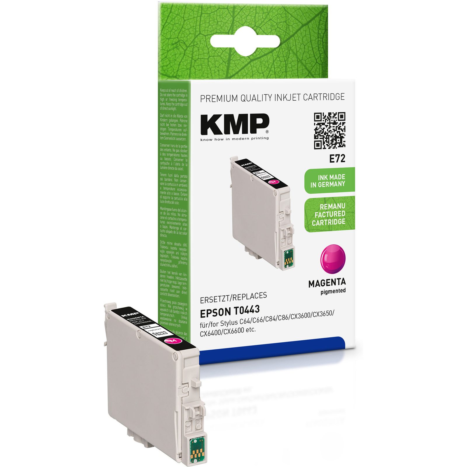 KMP E72 kompatibilní inkoustová kazeta Epson T0443, magenta pigmented
