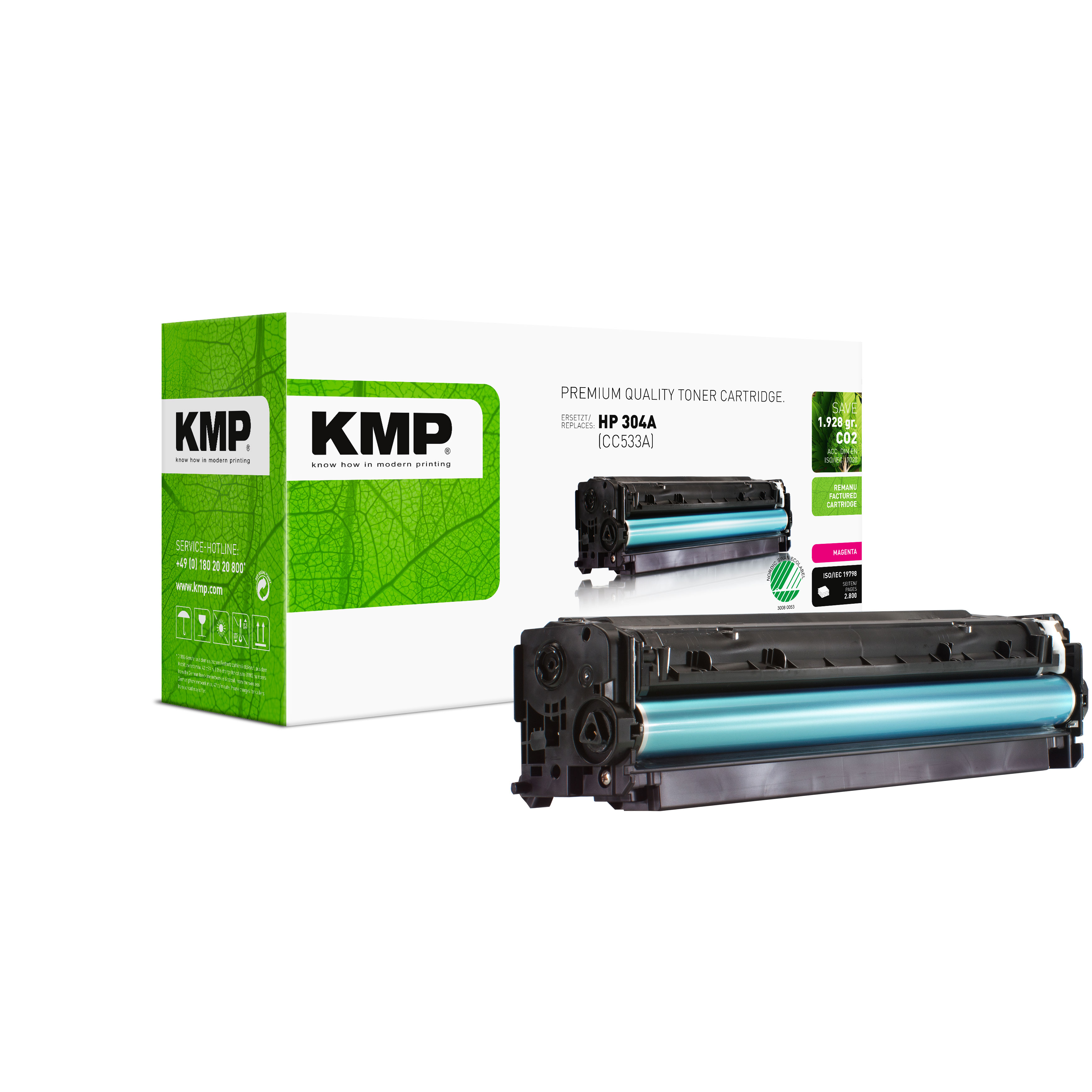 KMP H-T124 kompatibilní toner HP 304A (CC533A), purpurový