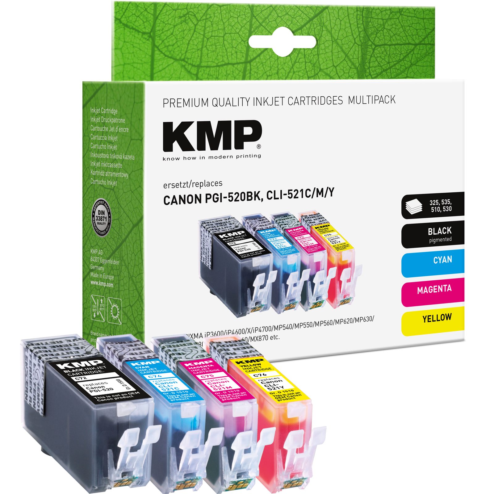 KMP C72V kompatibilní inkoustová kazeta Canon PGI520 Bk,CLI521C CLI521M CLI521Y / CLI-521C, černá