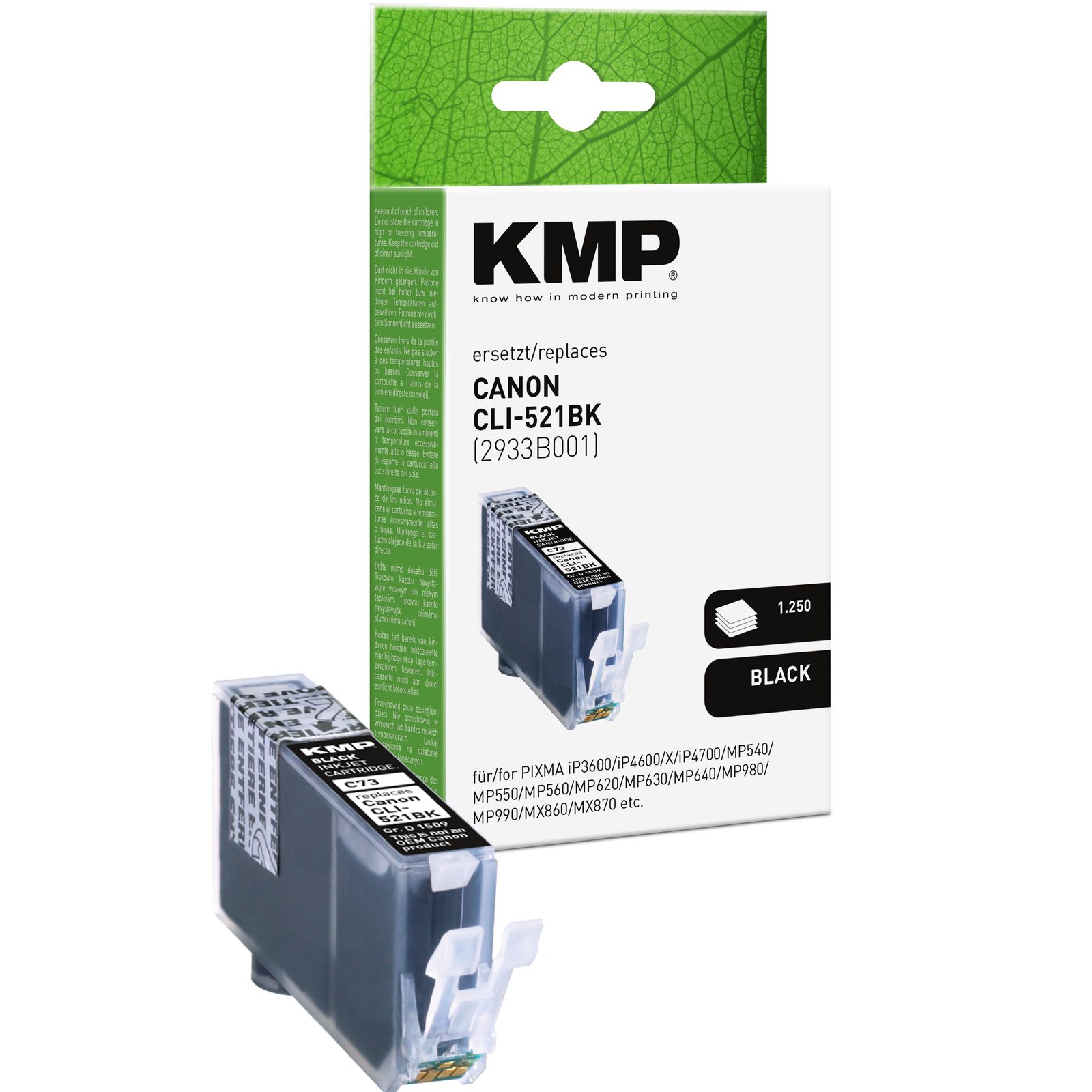 KMP C73 kompatibilní inkoustová kazeta Canon CLI521BK / 2933B001, černá