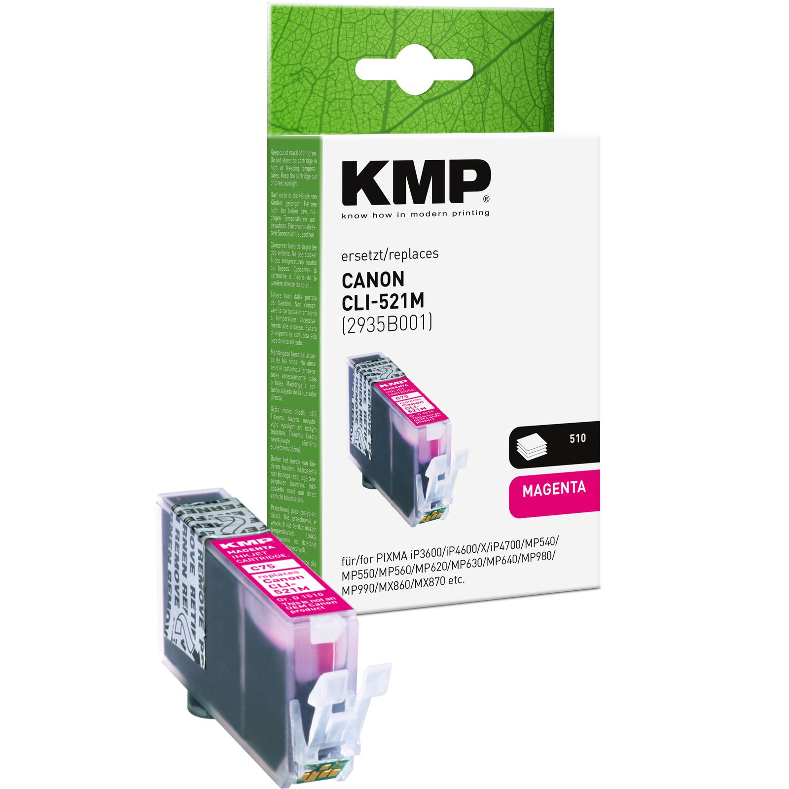 KMP C75 kompatibilní inkoustová kazeta Canon CLI521M / 2935B001, purpurová