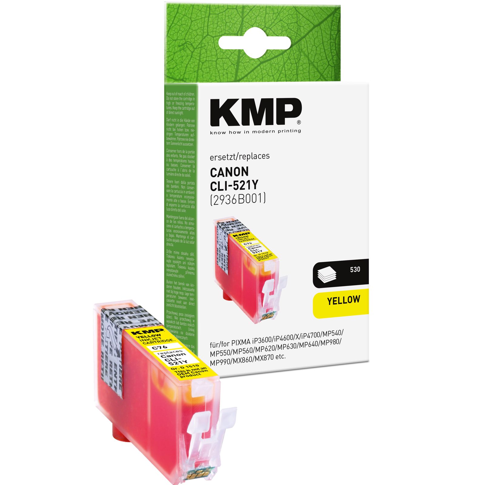 KMP C76 kompatibilní inkoustová kazeta Canon CLI521Y / 2936B001, žlutá