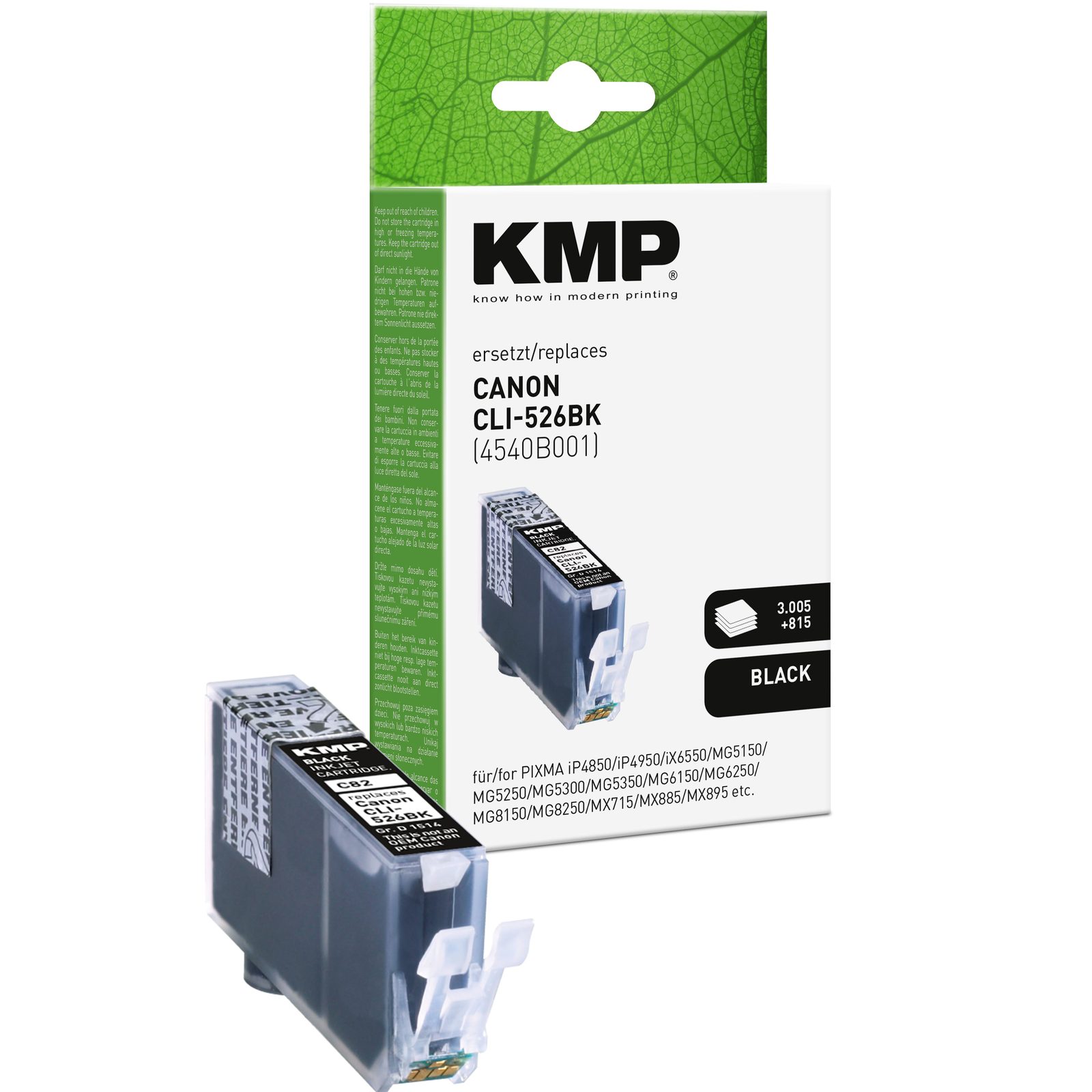 KMP C82 kompatibilní inkoustová kazeta Canon CLI526BK / 4540B001, černá