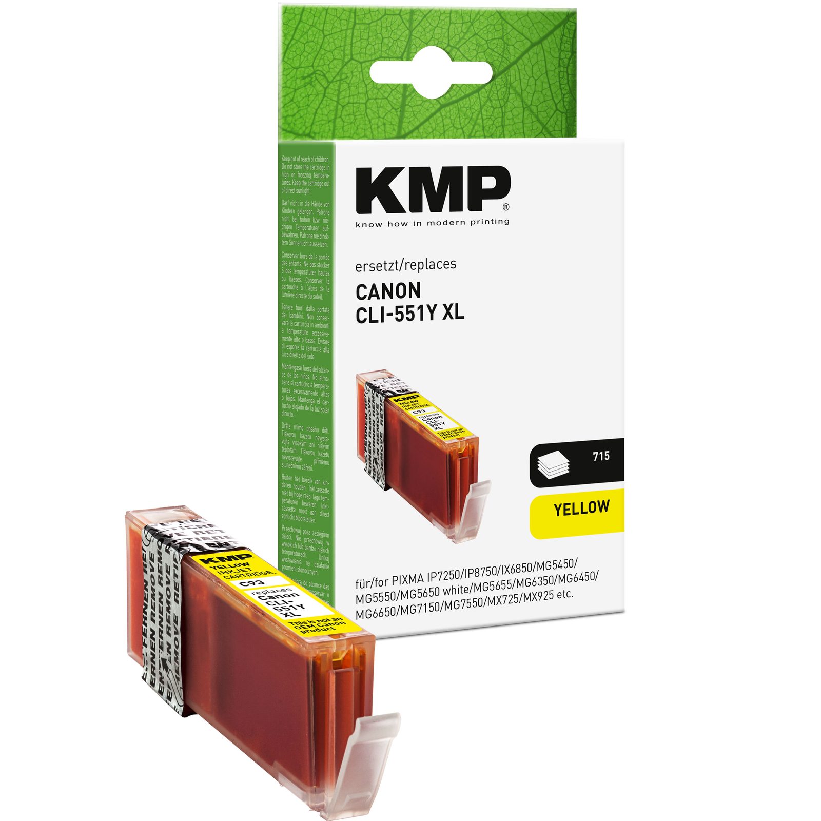 KMP C93 kompatibilní inkoustová kazeta Canon CLI551Y XL / 6446B001, žlutá