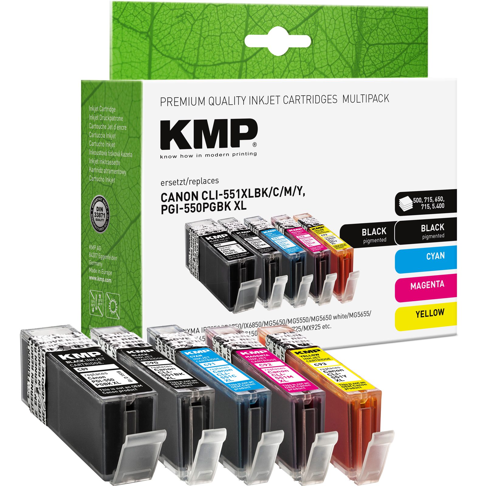 KMP C100V kompatibilní inkoustová kazeta Canon CLI551BK XL/ CLI551C XL/ CLI551M XL/ CLI551Y XL/ PGI-550PGBK XL / CLI-551XLBK, černá