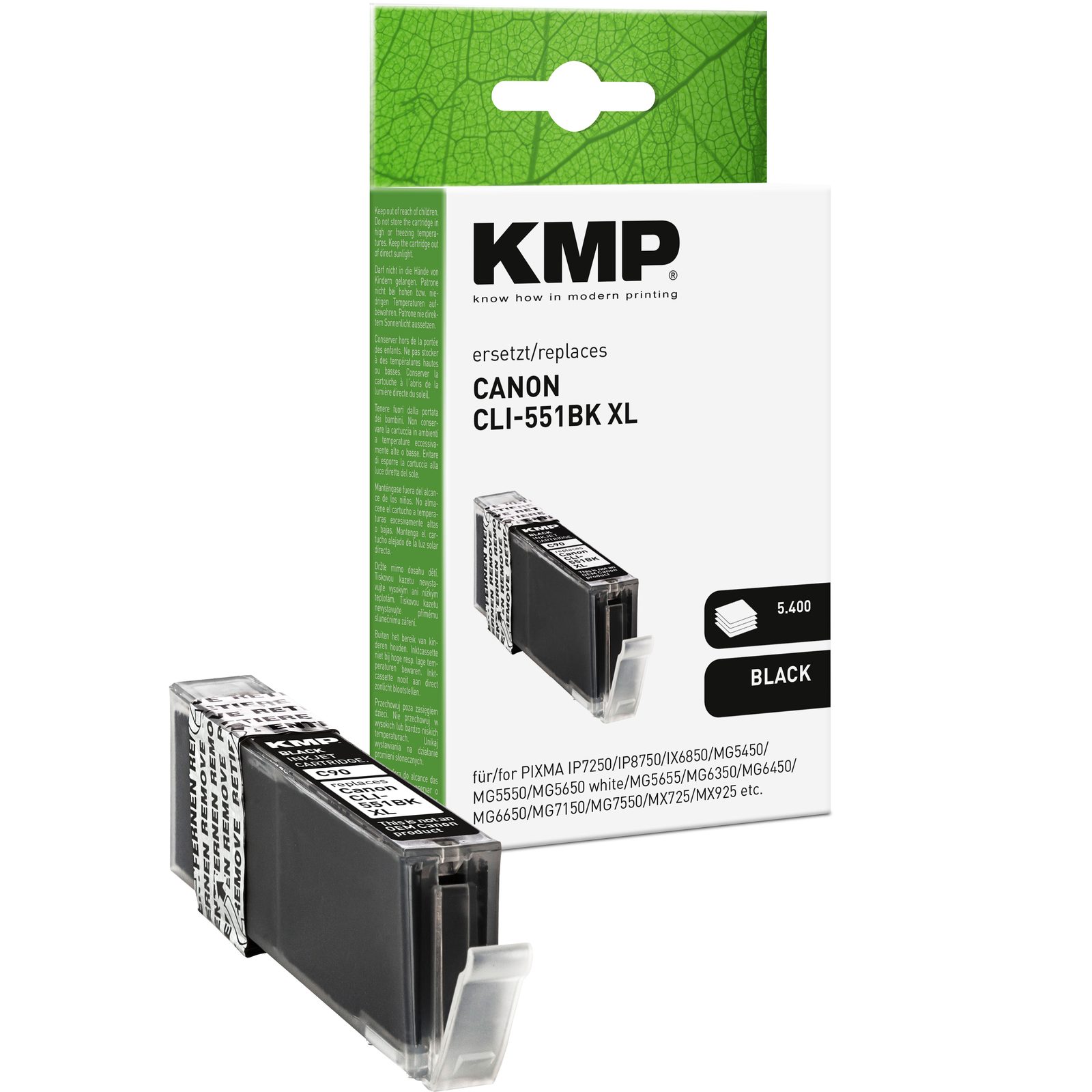 KMP C90 kompatibilní inkoustová kazeta Canon CLI551BK XL / 6443B001, černá