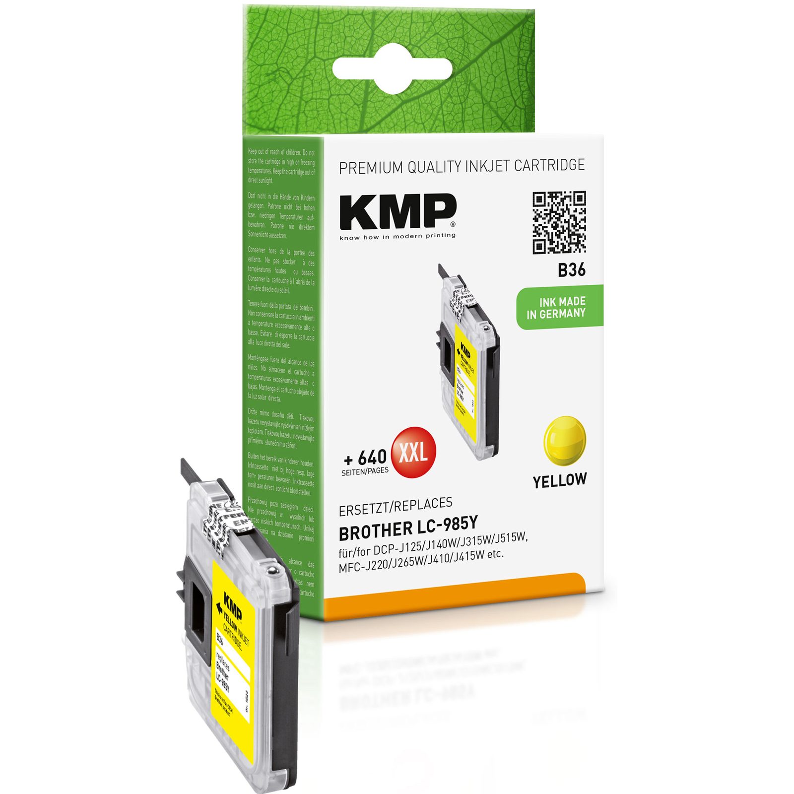 KMP B36 kompatibilní inkoustová kazeta Brother LC985Y, žlutá