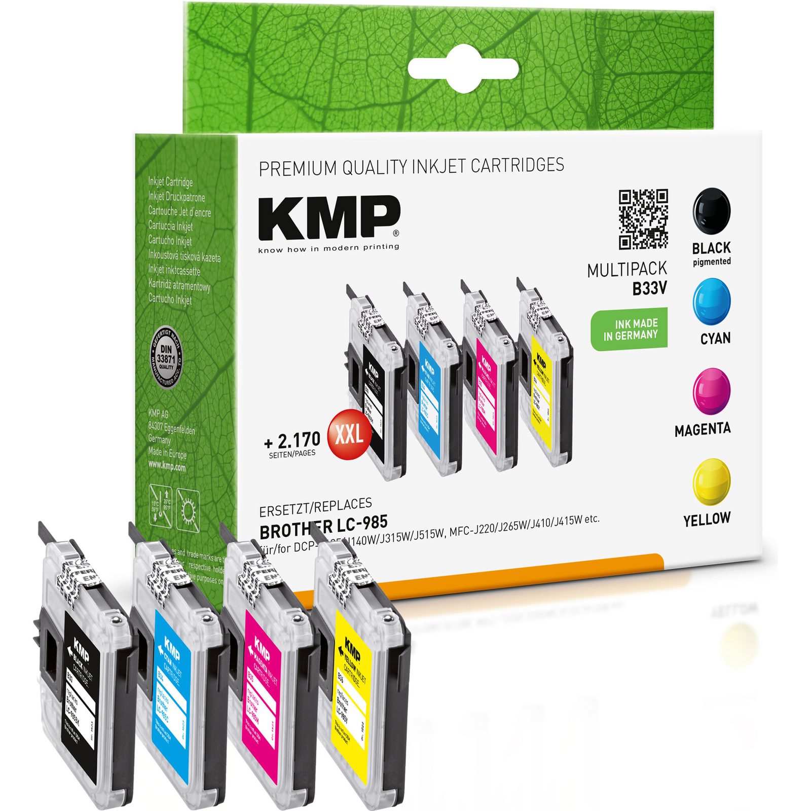 KMP B33V kompatibilní inkoustová kazeta Brother LC985Bk,LC985C,LC985M,LC985Y / LC-985C, černá