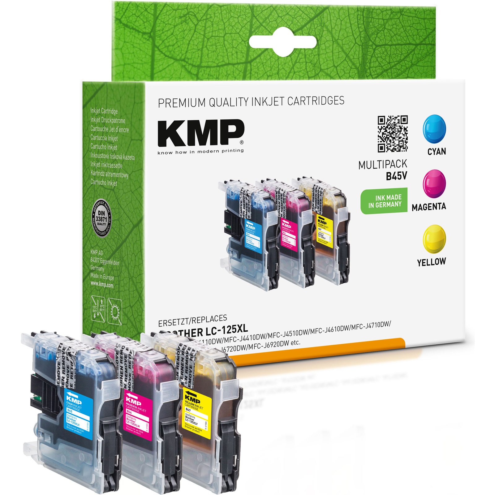 KMP B45V kompatibilní inkoustová kazeta Brother LC125XLC,LC125XLM,LC125XLY / LC-125XLM, azurová