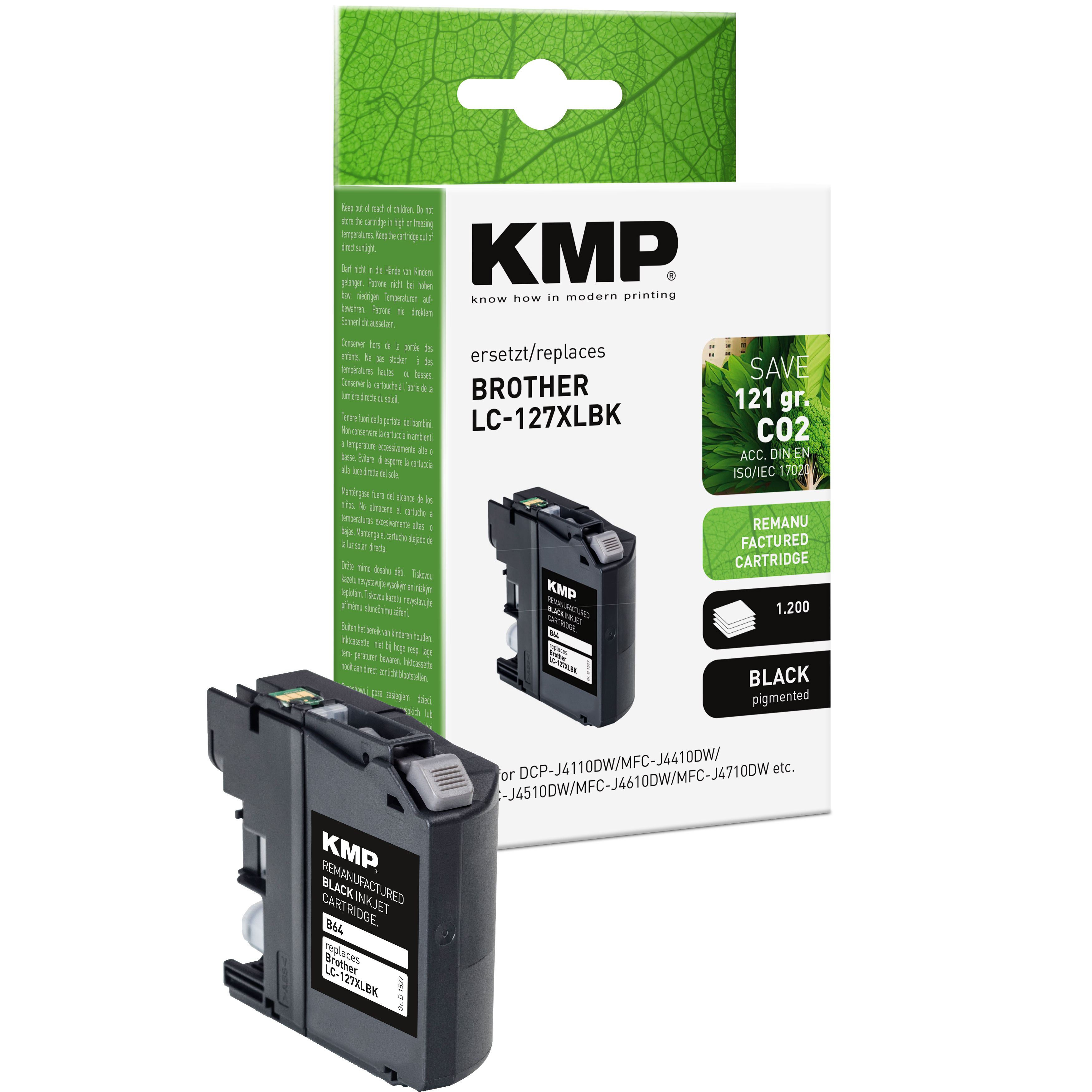 KMP B64 kompatibilní inkoustová kazeta Brother LC127XLBK, černá