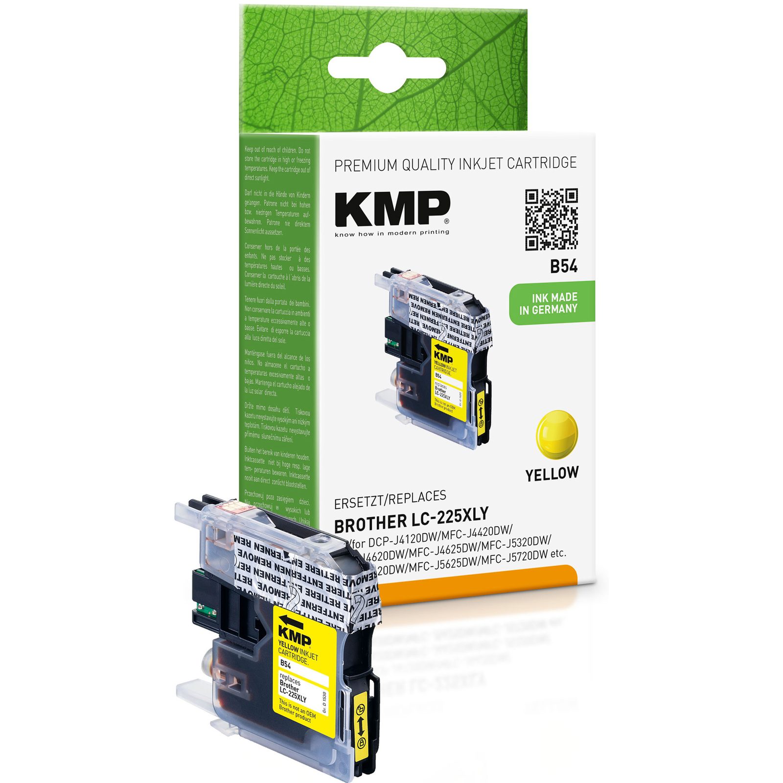KMP B54 kompatibilní inkoustová kazeta Brother LC225XLY, žlutá