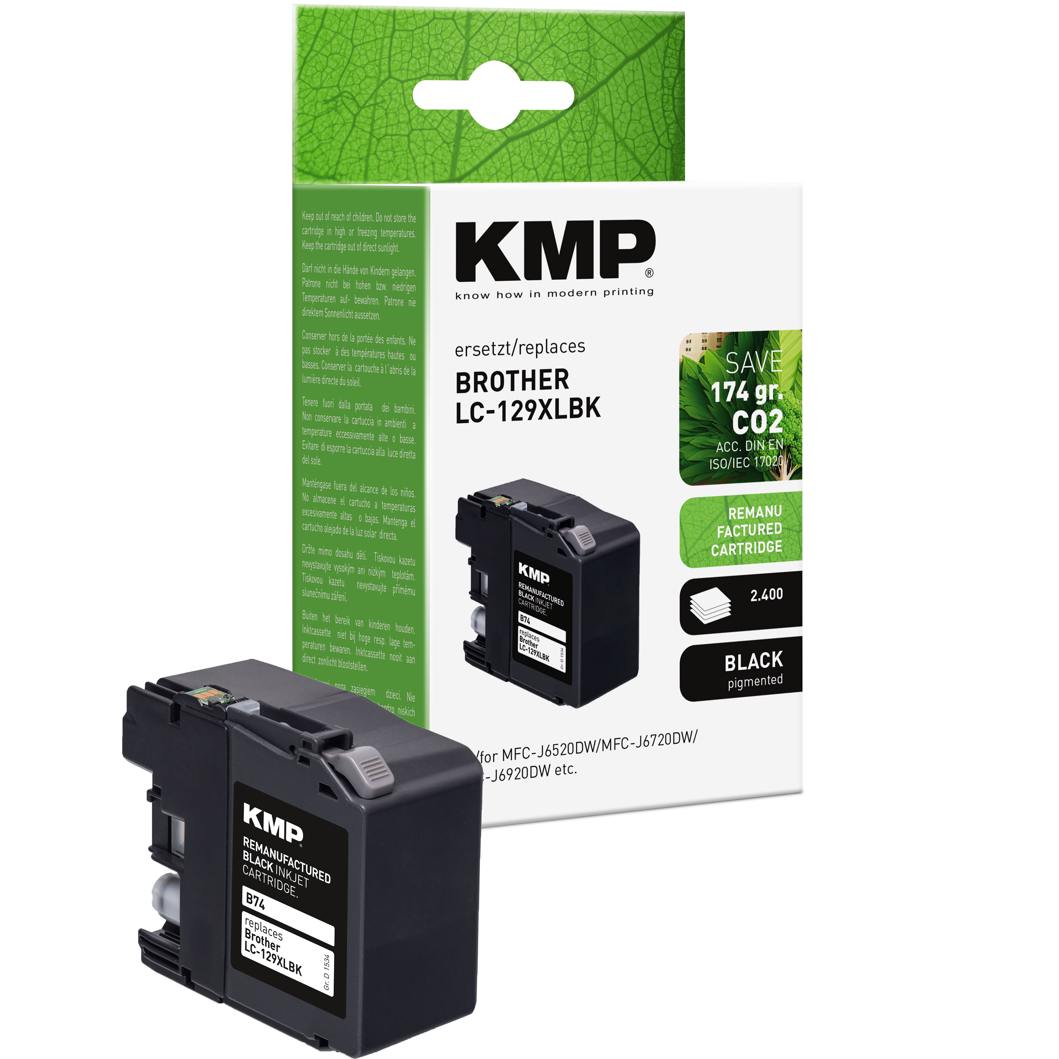 KMP B74 kompatibilní inkoustová kazeta Brother LC-129XLBK, černá