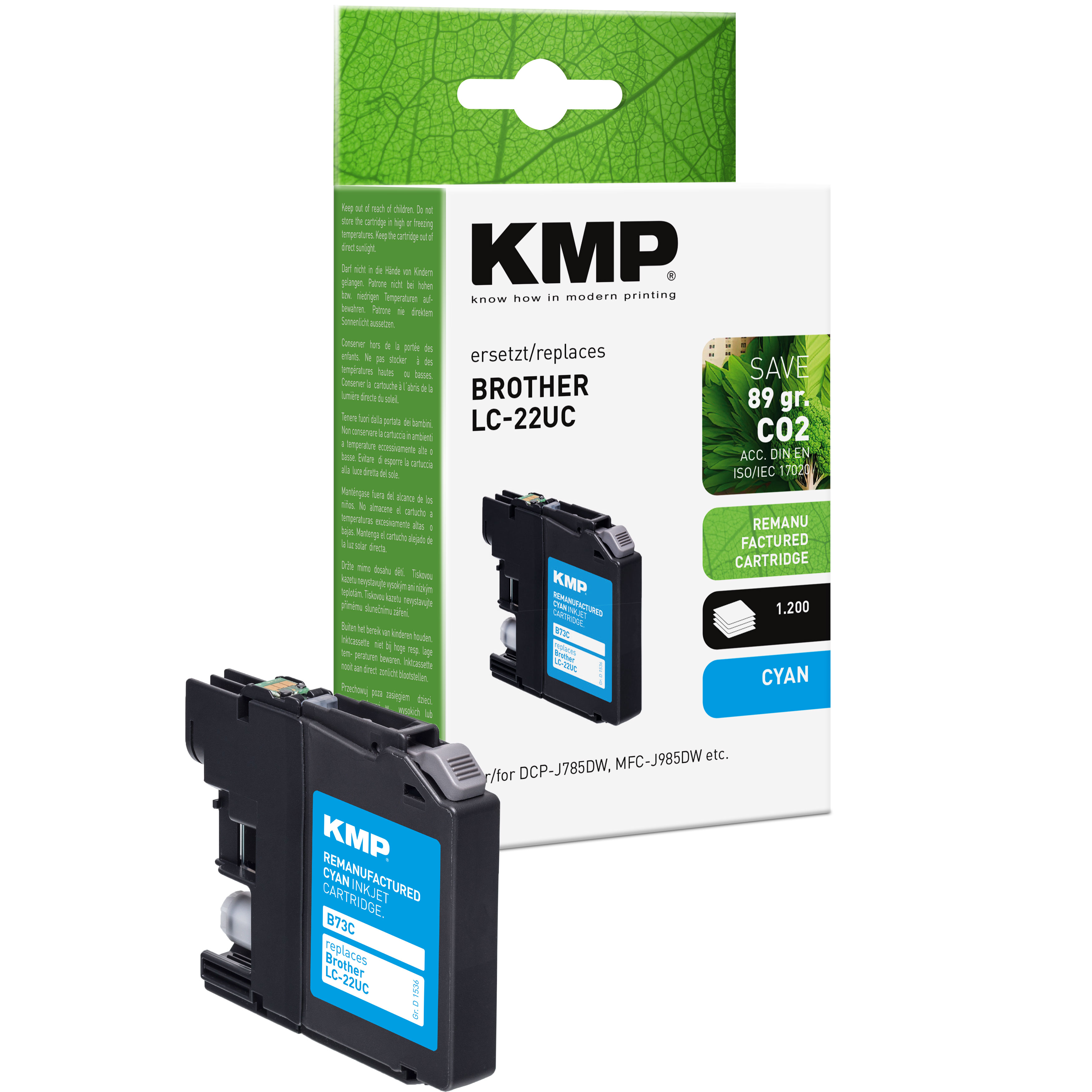 KMP B73C kompatibilní inkoustová kazeta Brother LC22UC, azurová