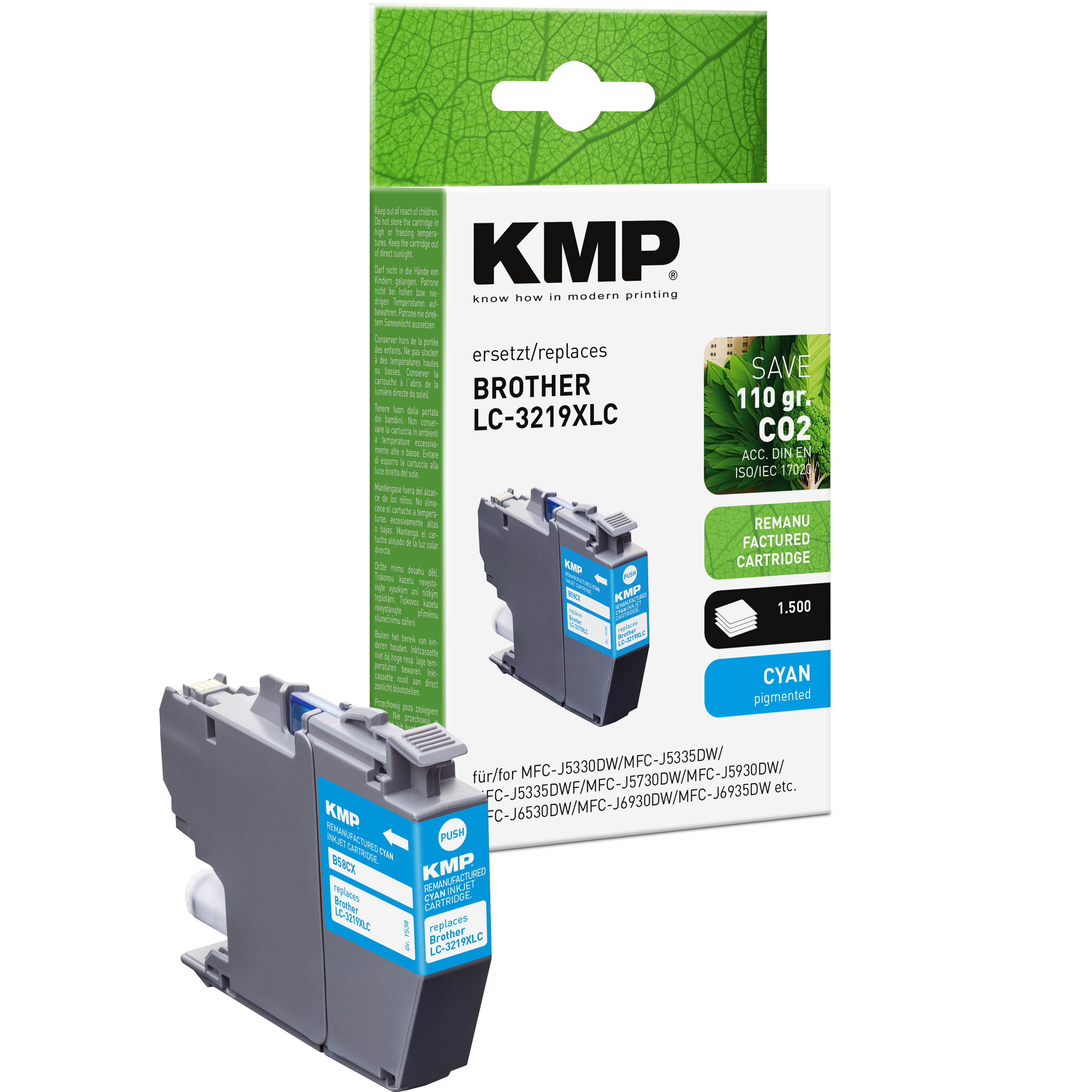 KMP B58CX kompatibilní inkoustová kazeta Brother LC-3219XLC, azurová