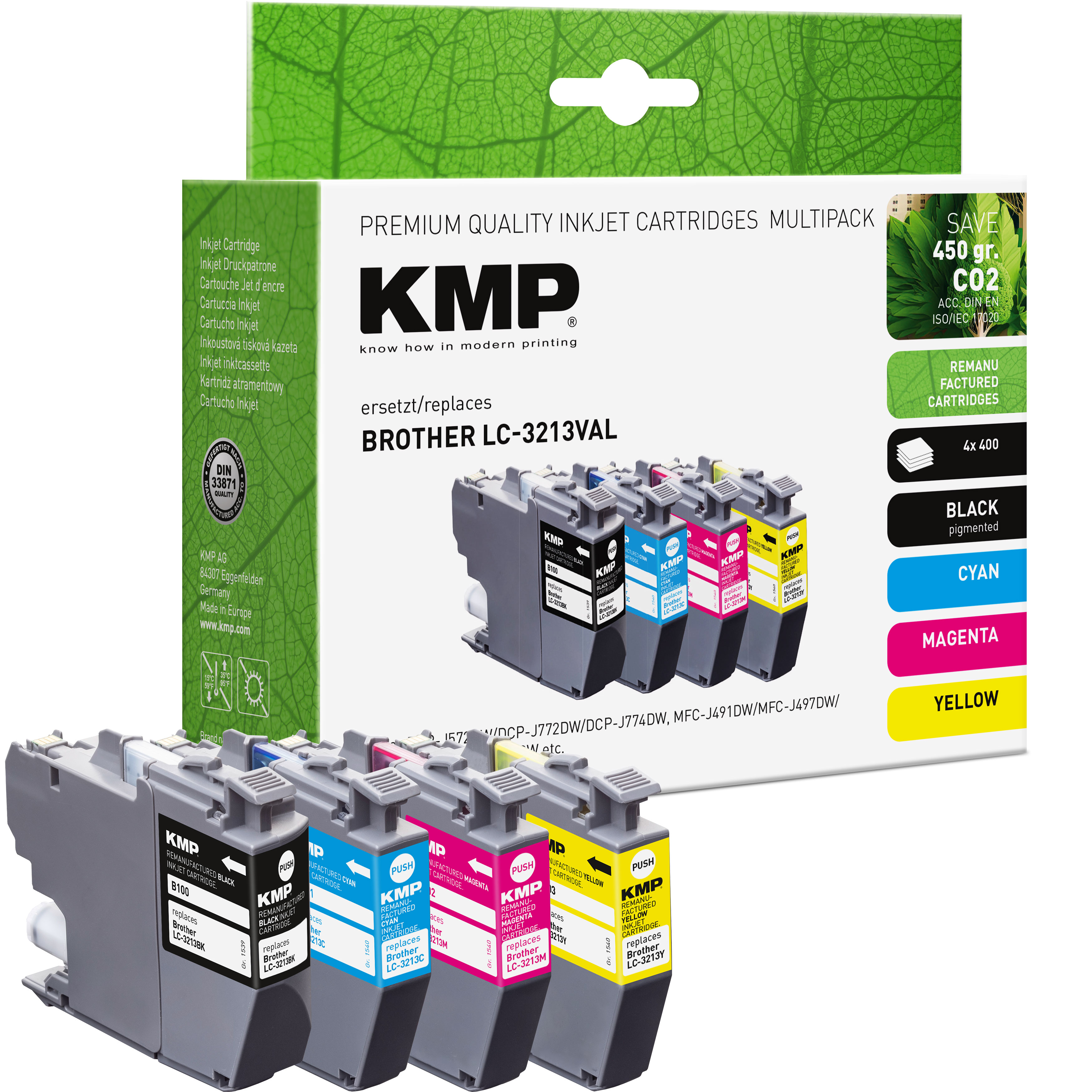 KMP B101V kompatibilní inkoustová kazeta Brother 1x LC-3213BK 1x LC-3213C 1x LC-3213M 1x LC-3213Y, černá