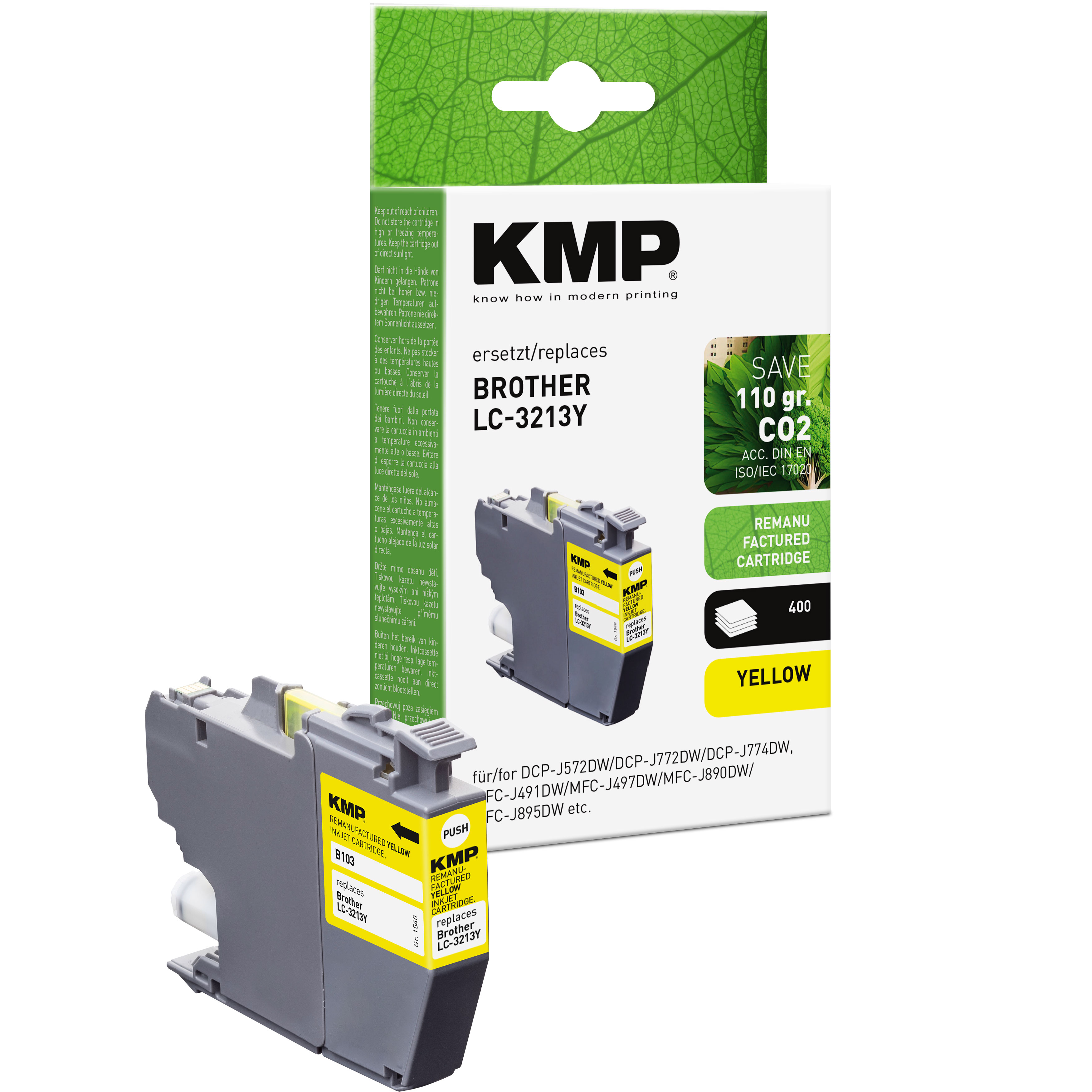 KMP B103 kompatibilní inkoustová kazeta Brother LC-3213Y, žlutá