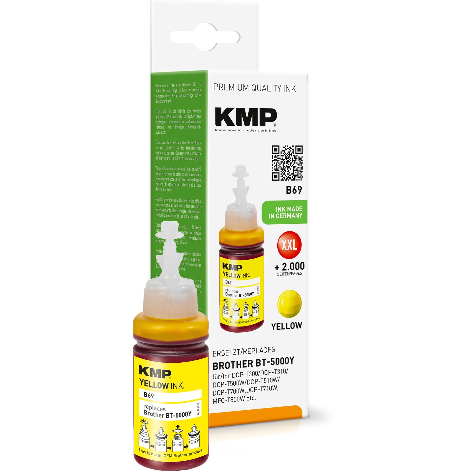 KMP B69 kompatibilní inkoustová kazeta Brother BT-6000Y, žlutá