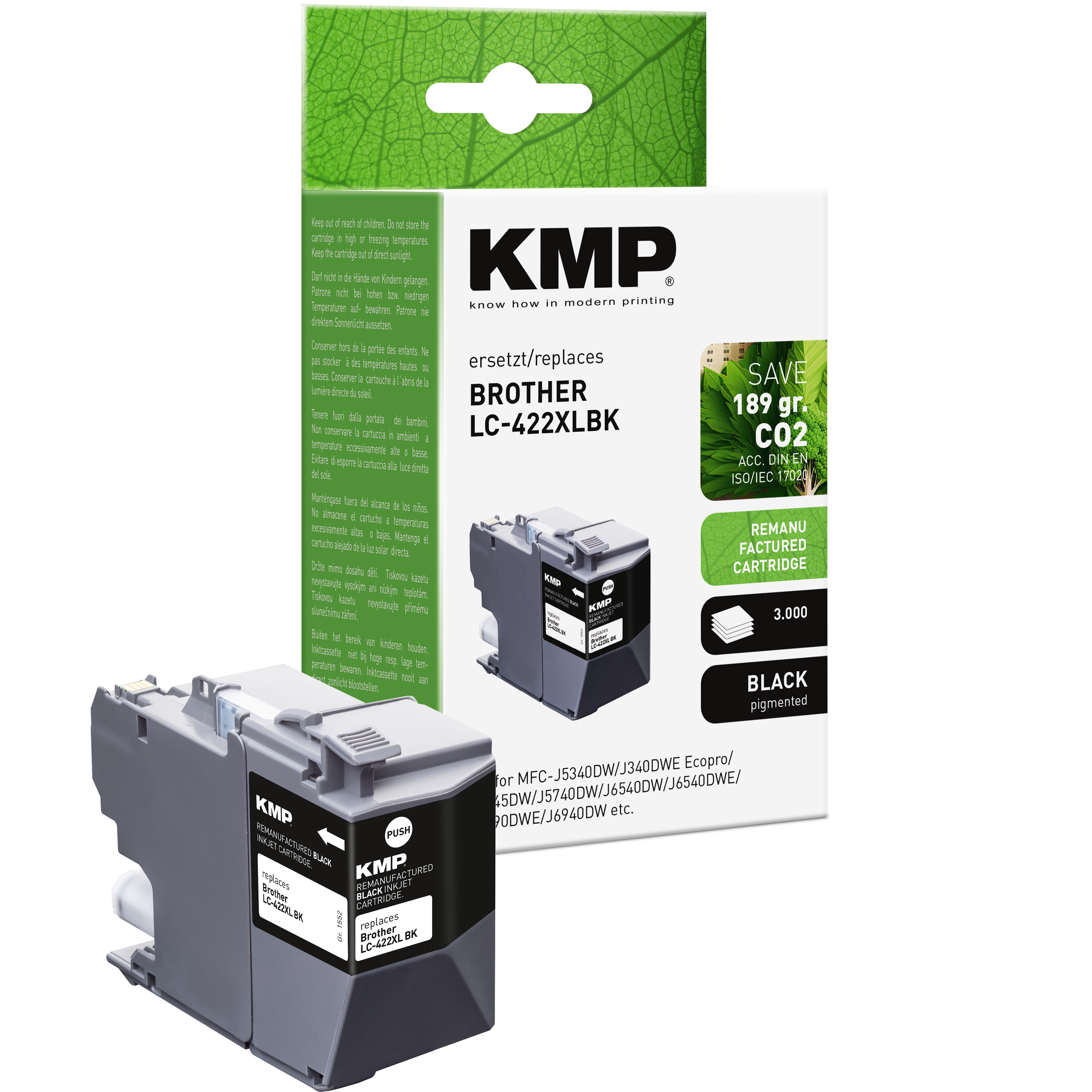 KMP B108 kompatibilní inkoustová kazeta Brother LC422XLBK, černá