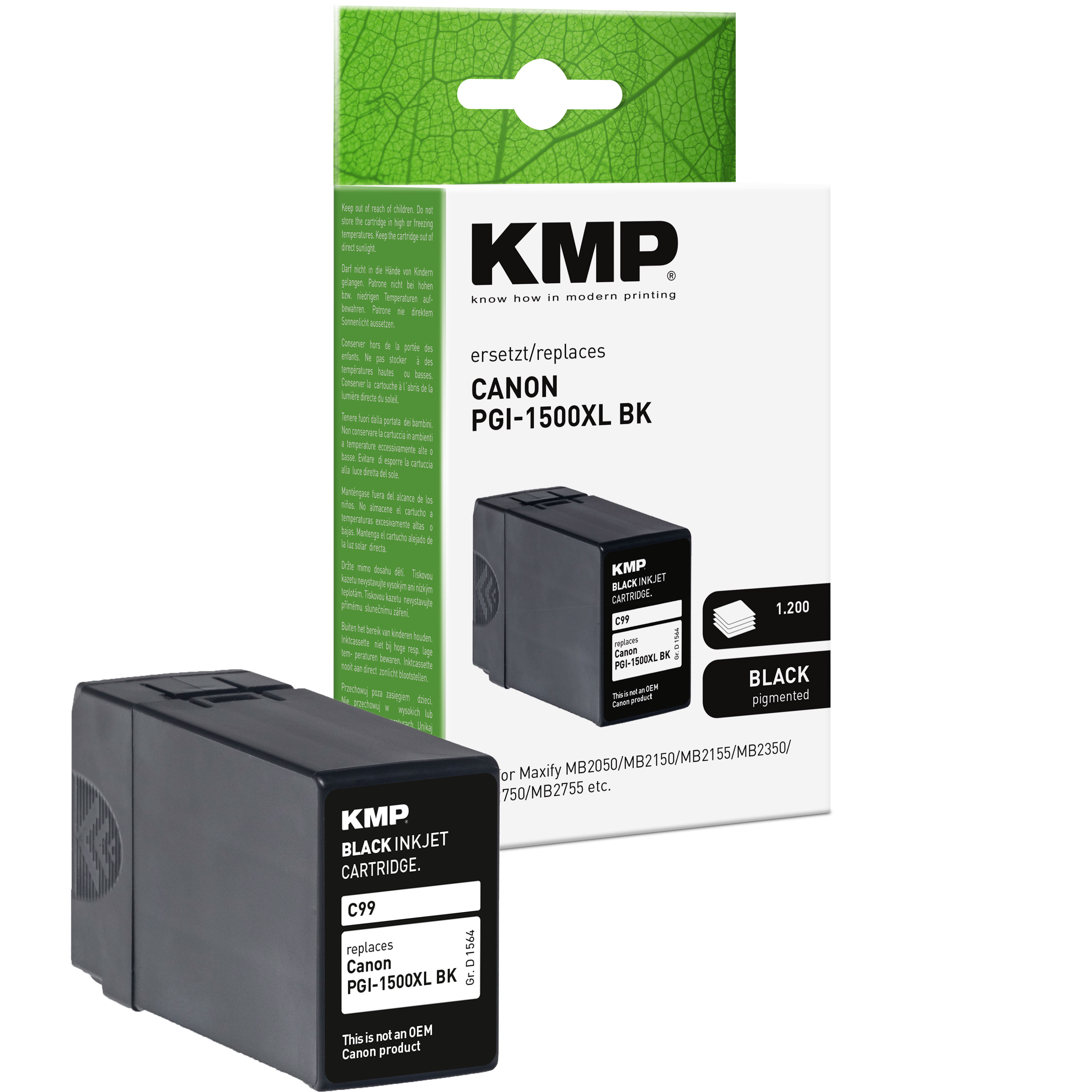 KMP C99 kompatibilní inkoustová kazeta Canon PGI1500XL BK / 9182B001, černá