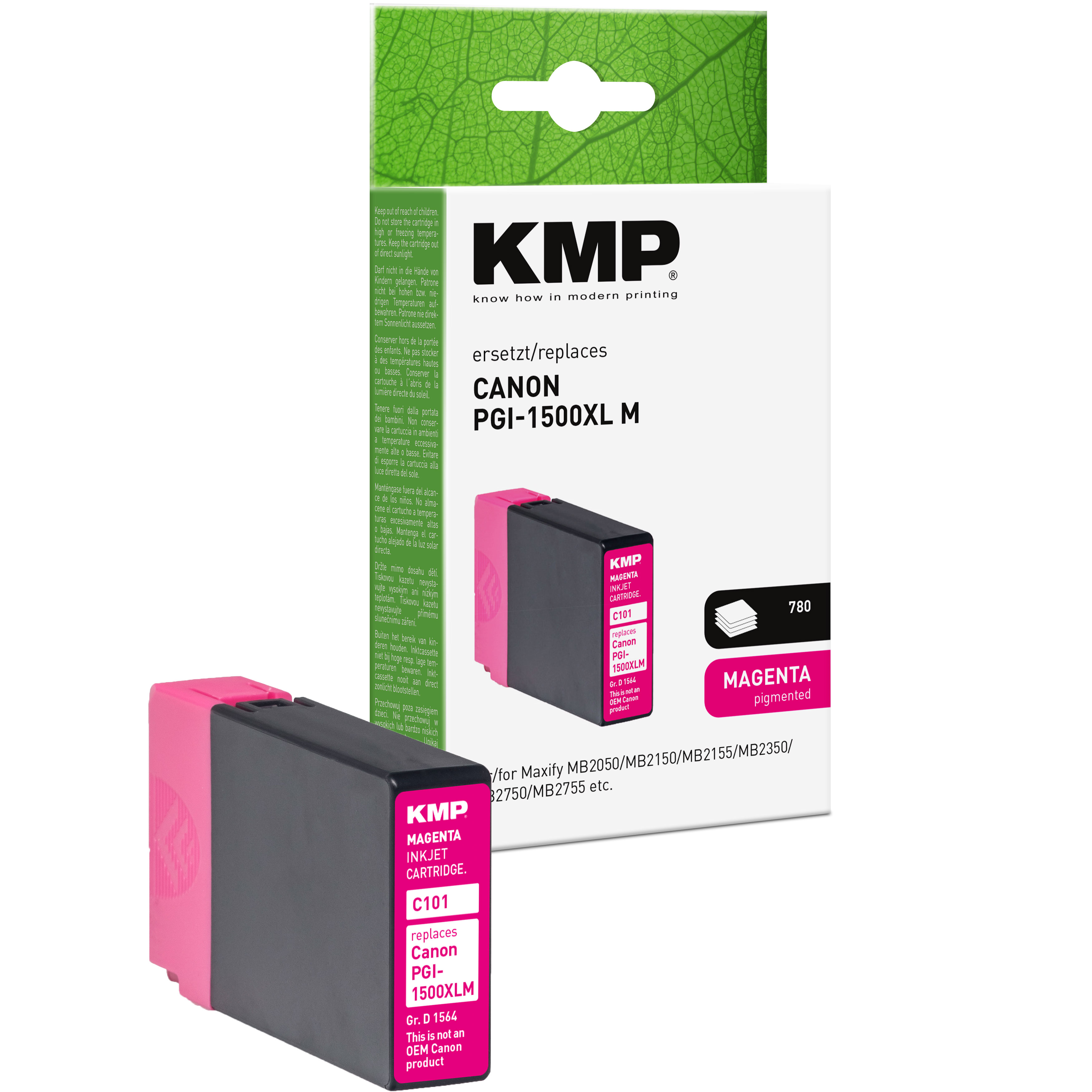 KMP C101 kompatibilní inkoustová kazeta Canon PGI1500XL M / 9194B001, purpurová