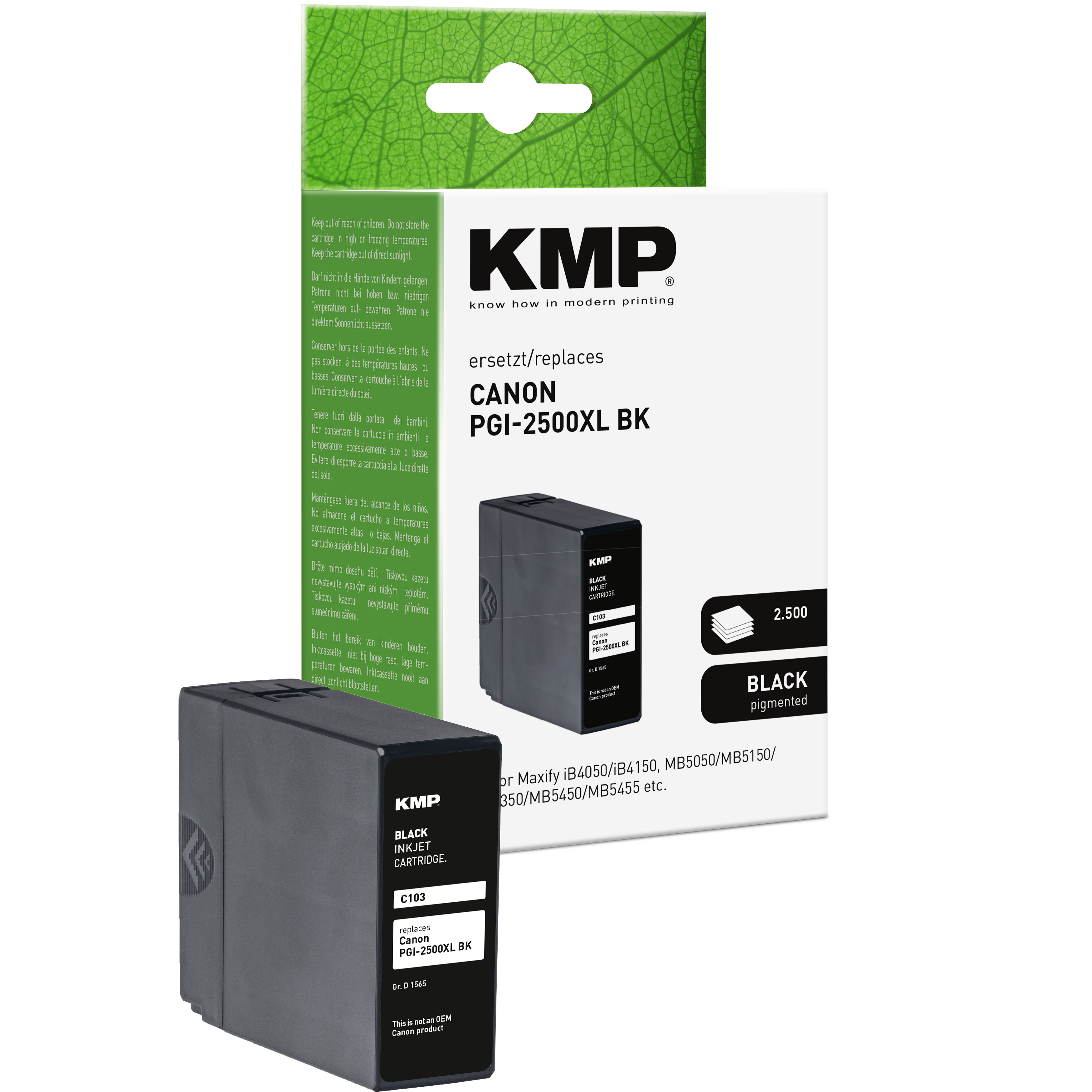 KMP C103 kompatibilní inkoustová kazeta Canon PGI2500XL BK / 9254B001, černá