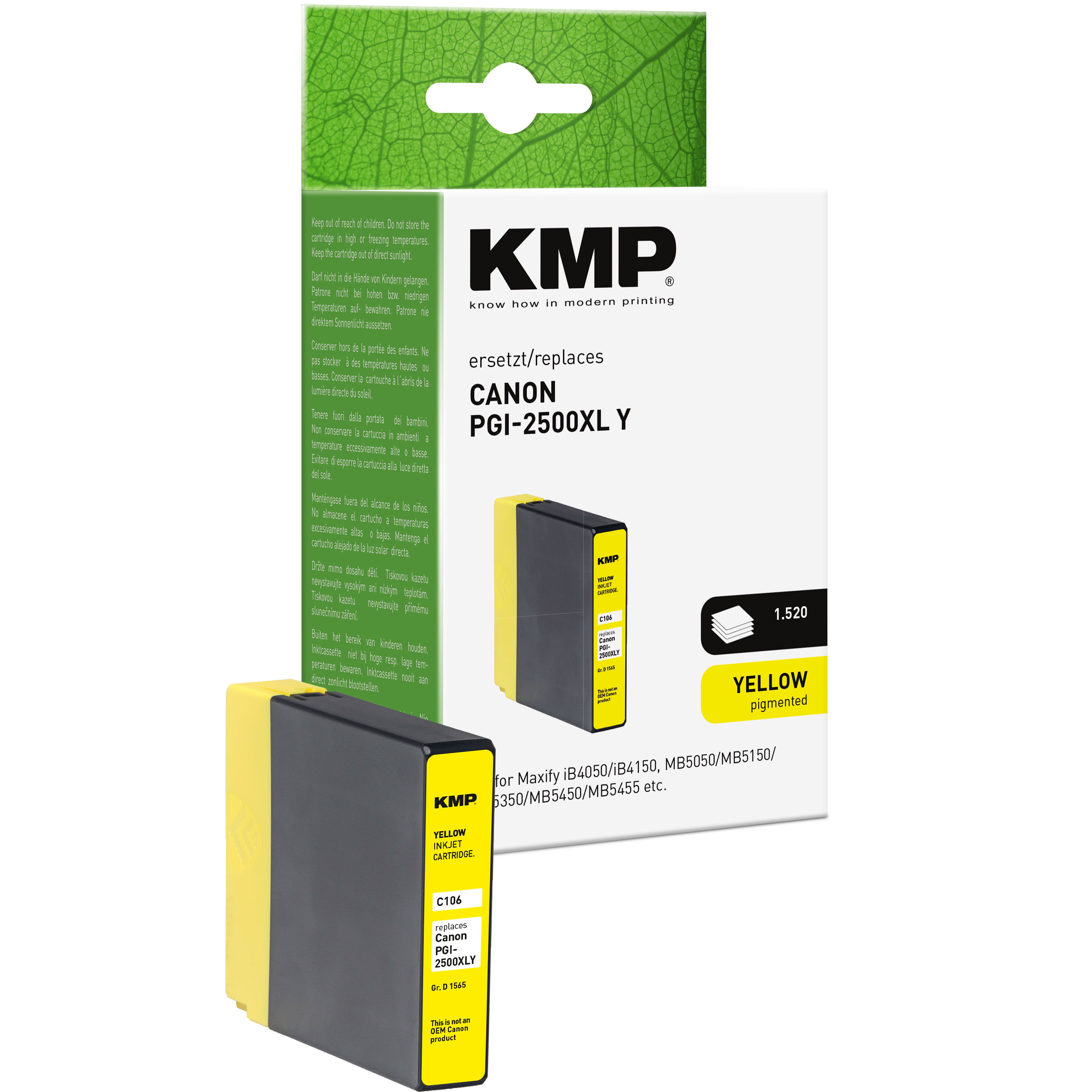 KMP C106 kompatibilní inkoustová kazeta Canon PGI2500XL Y / 9267B001, žlutá