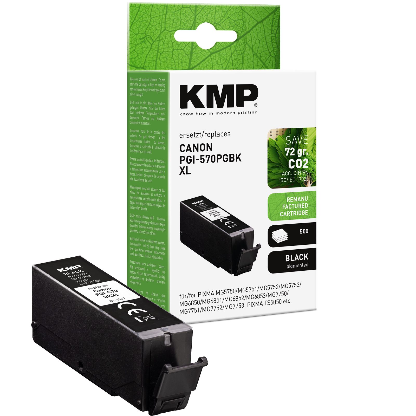 KMP C107BPIX kompatibilní inkoustová kazeta Canon PGI570 PG BK XL / 0318C001, černá