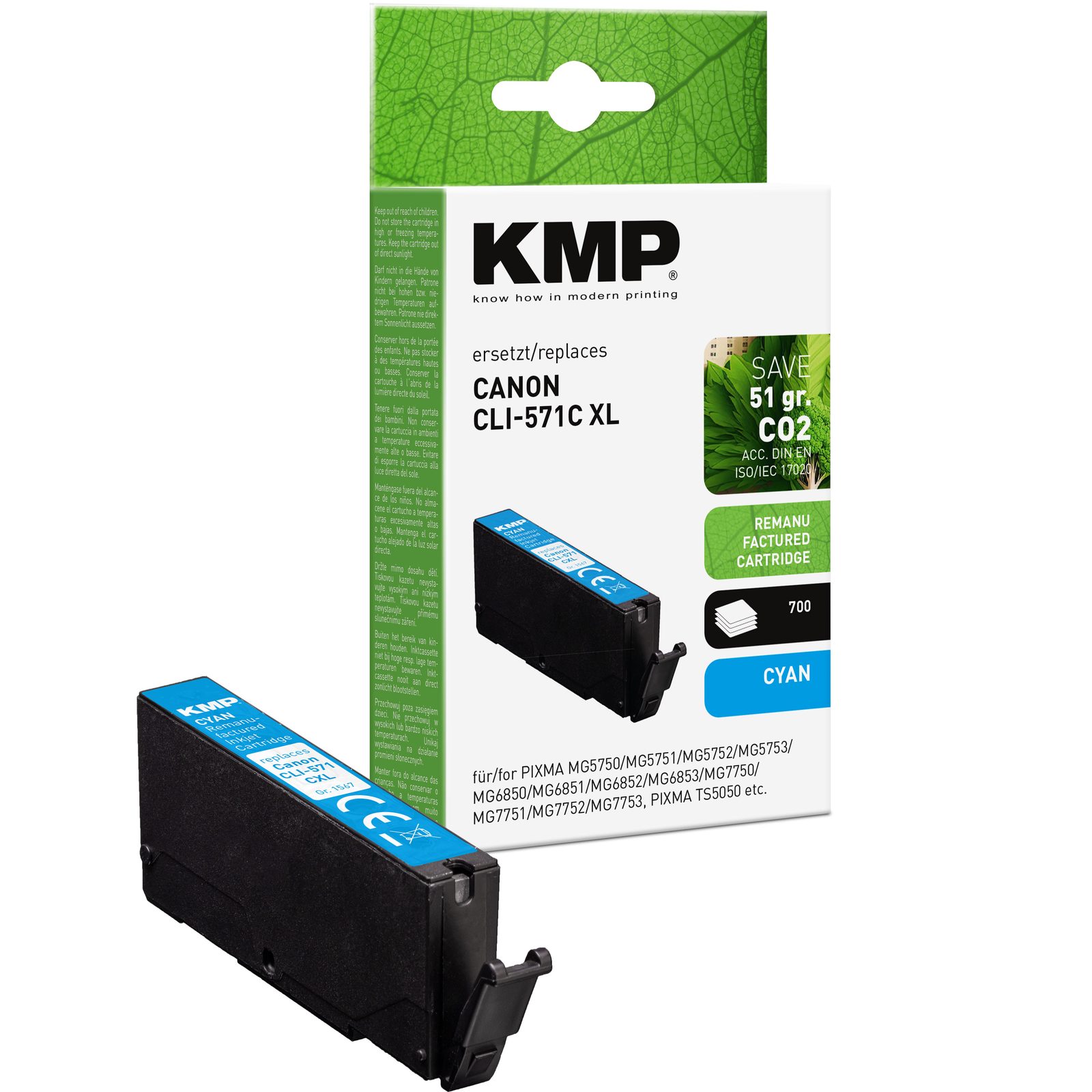 KMP C107CX kompatibilní inkoustová kazeta Canon CLI571 C XL / 0332C001, azurová