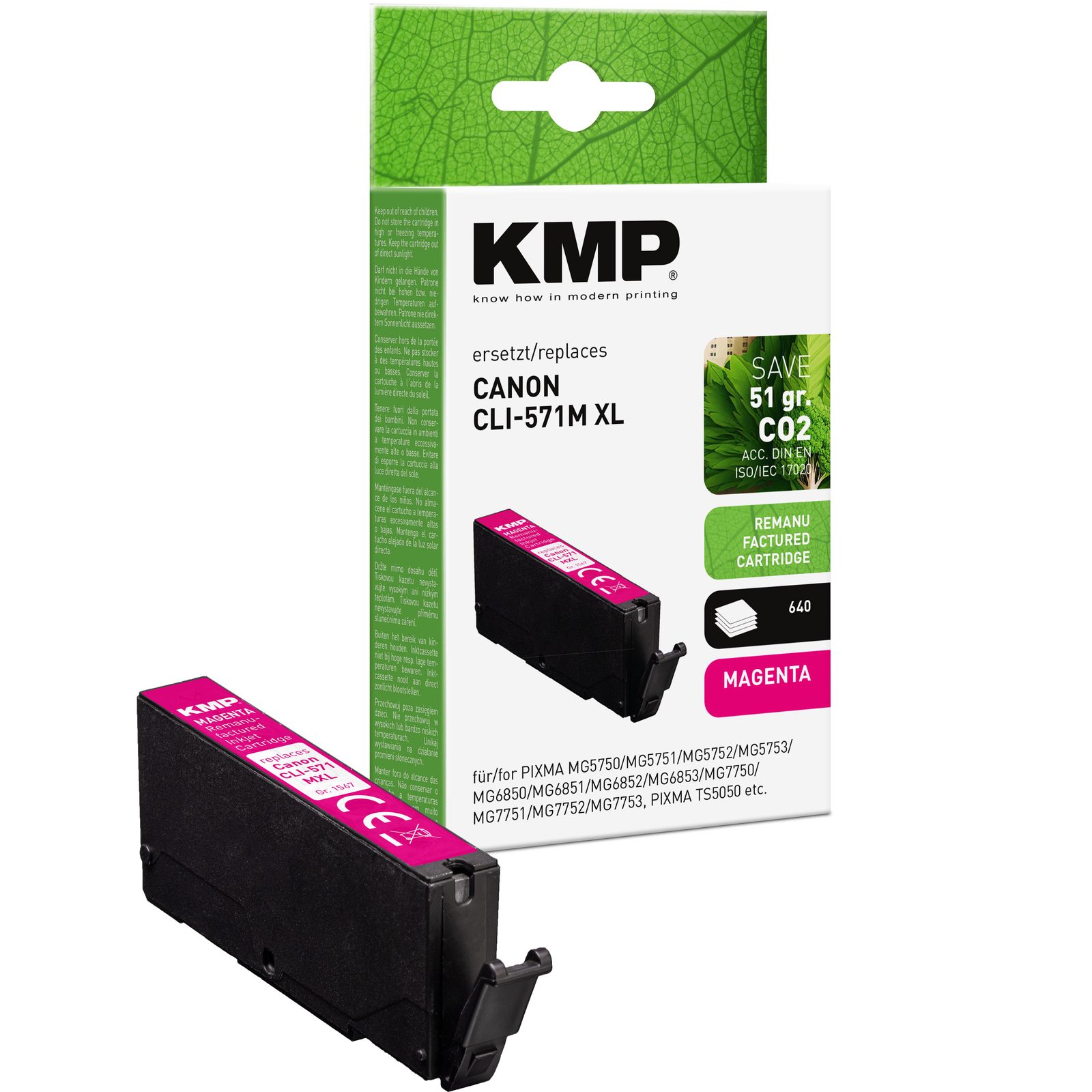 KMP C107MX kompatibilní inkoustová kazeta Canon CLI571 M XL / 0333C001, purpurová
