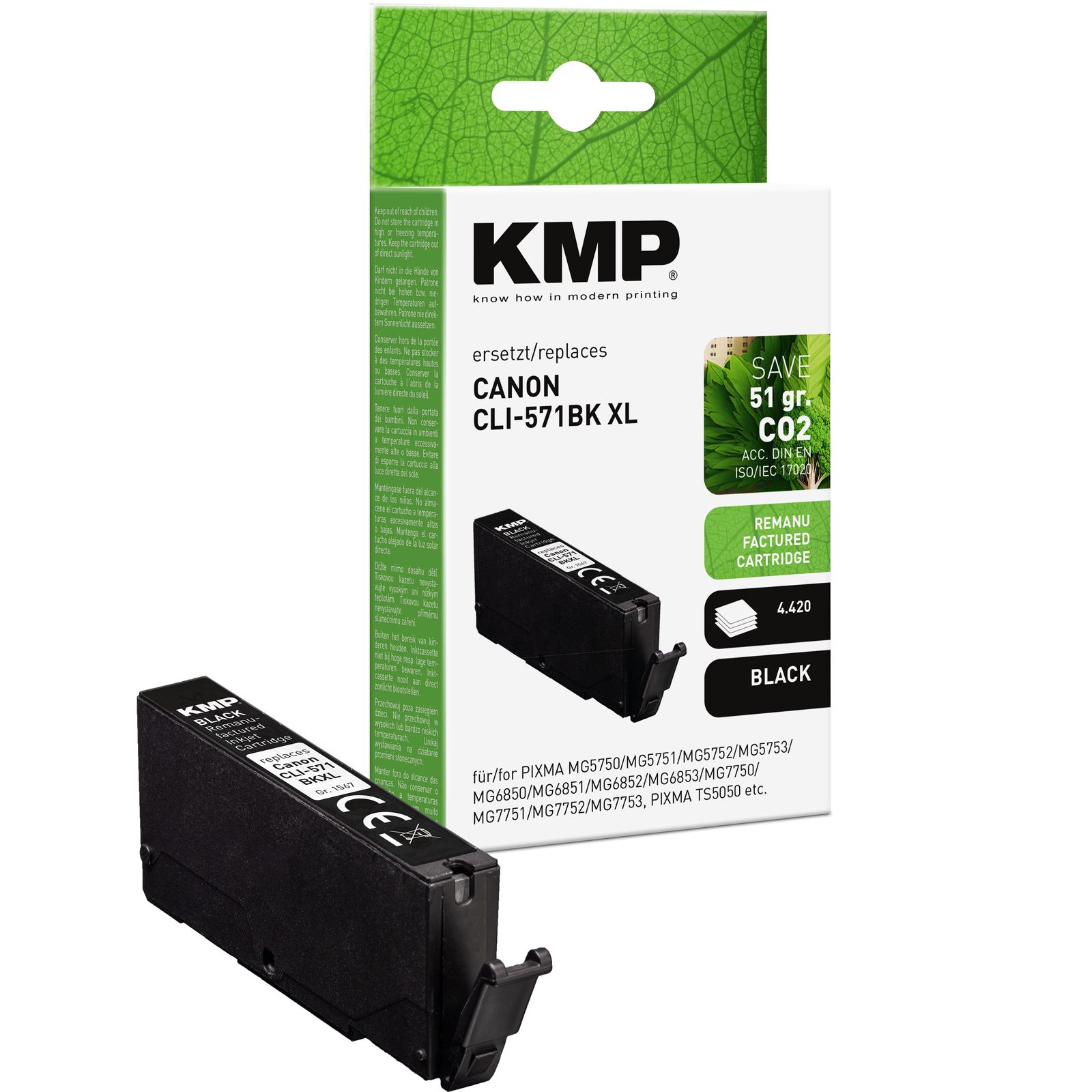 KMP C107BKX kompatibilní inkoustová kazeta Canon CLI571 BK XL / 0331C001, černá