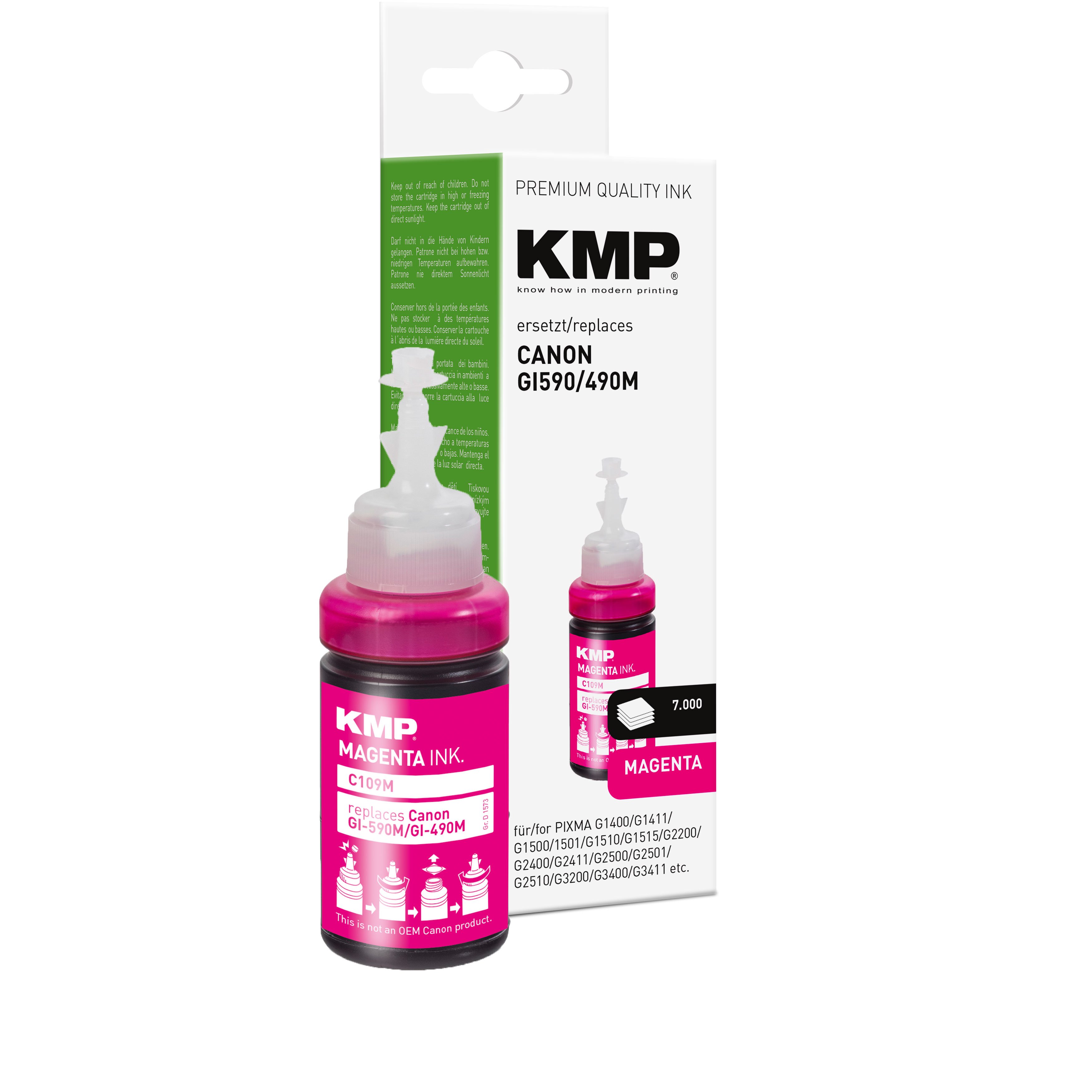 KMP C109M kompatibilní inkoustová kazeta Canon GI-590 M (1605C001), purpurová