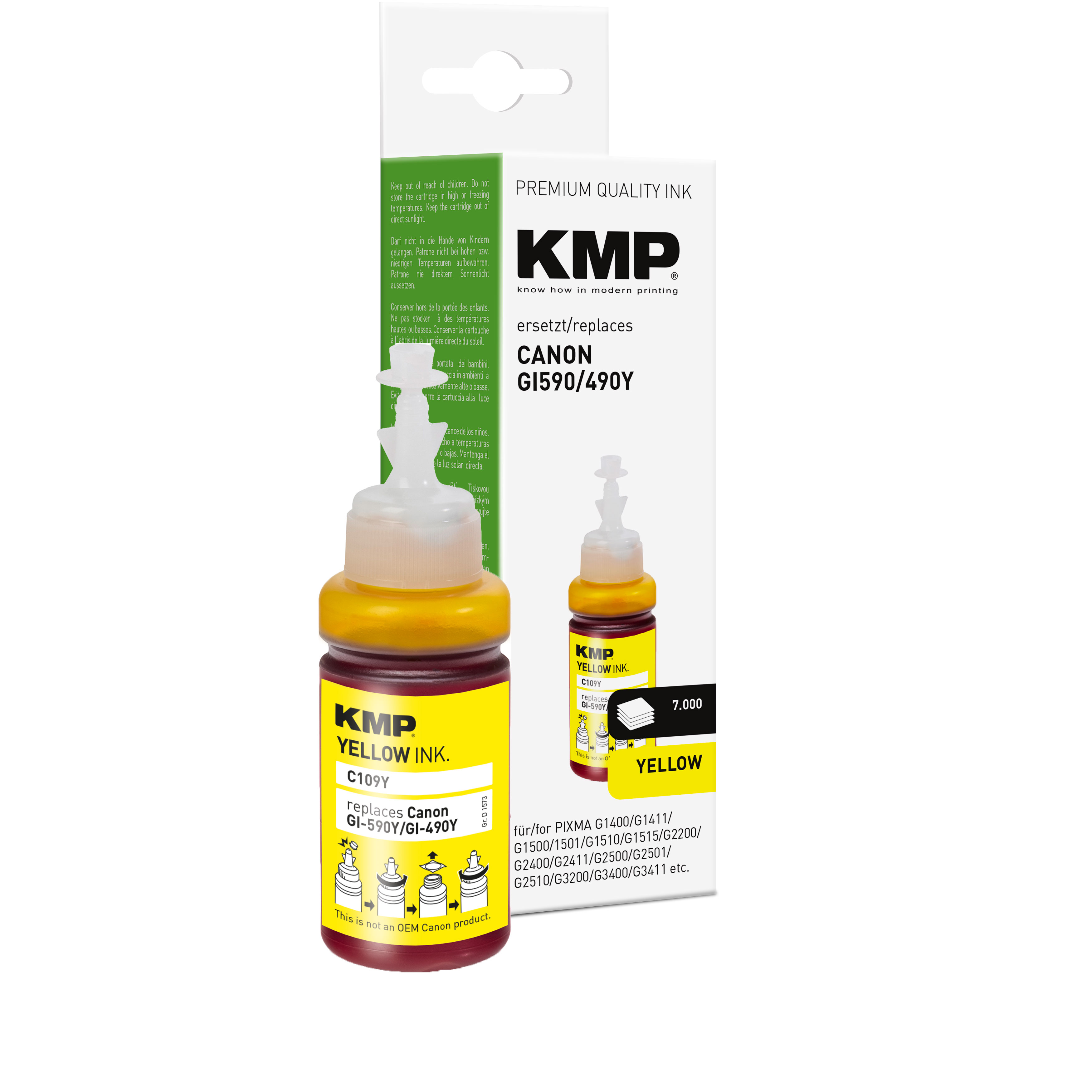 KMP C109Y kompatibilní inkoustová kazeta Canon GI-590 Y (1606C001), žlutá