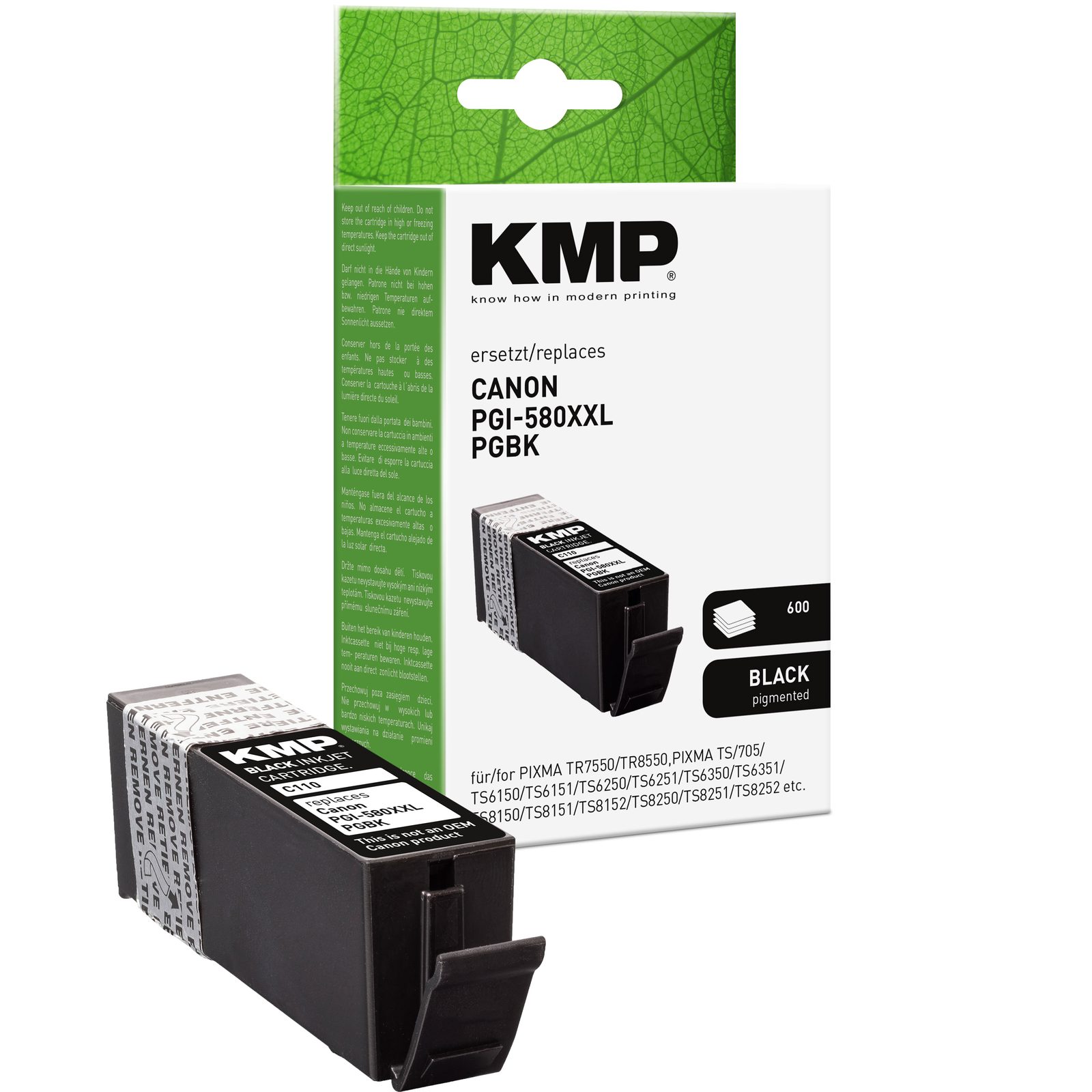 KMP C110 kompatibilní inkoustová kazeta Canon PGI-580XXL / 1970C001, černá