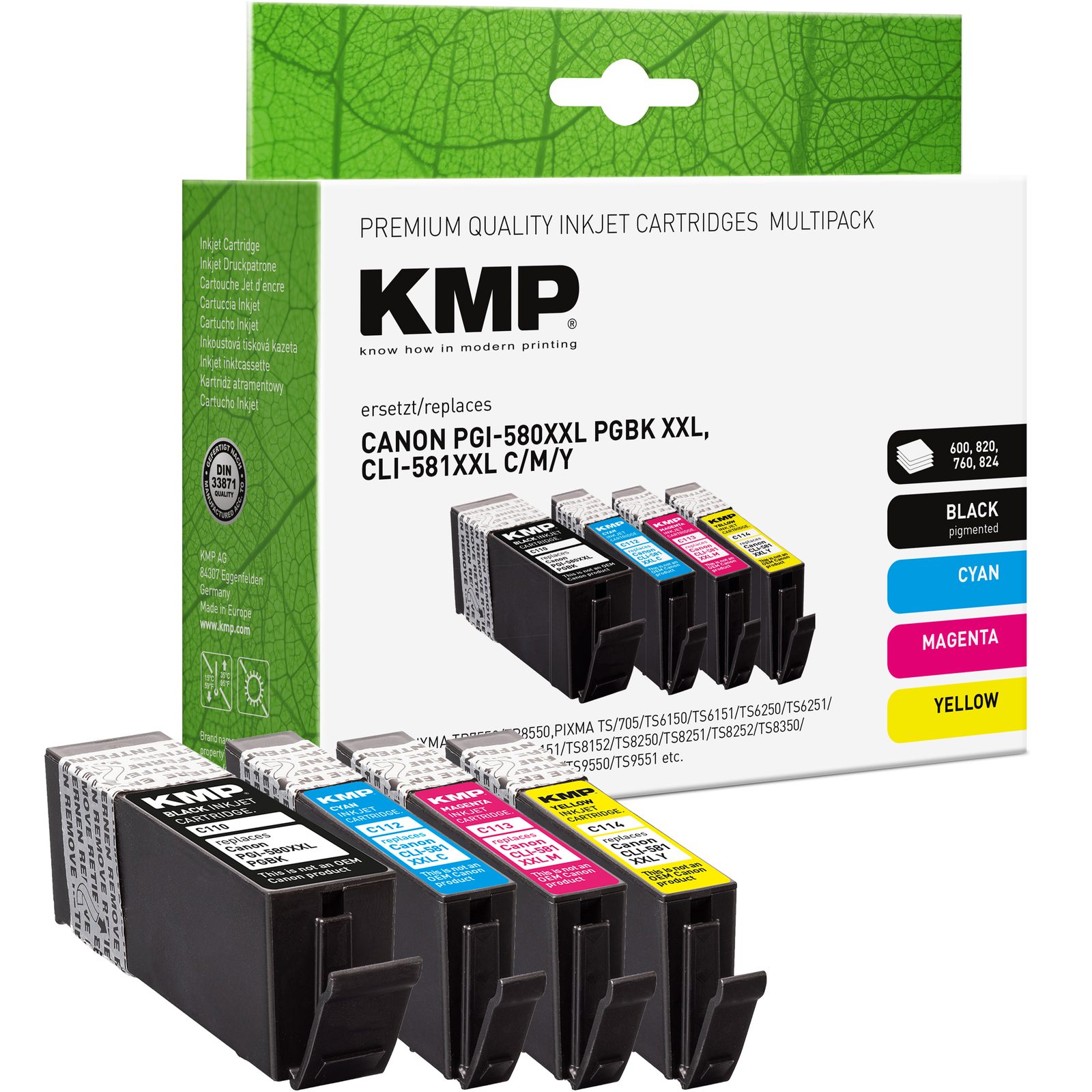 KMP C110V kompatibilní inkoustová kazeta Canon PGI-580XXL,PGBK,CLI-581XXL C/M/Y / CLI-581XXLC, černá