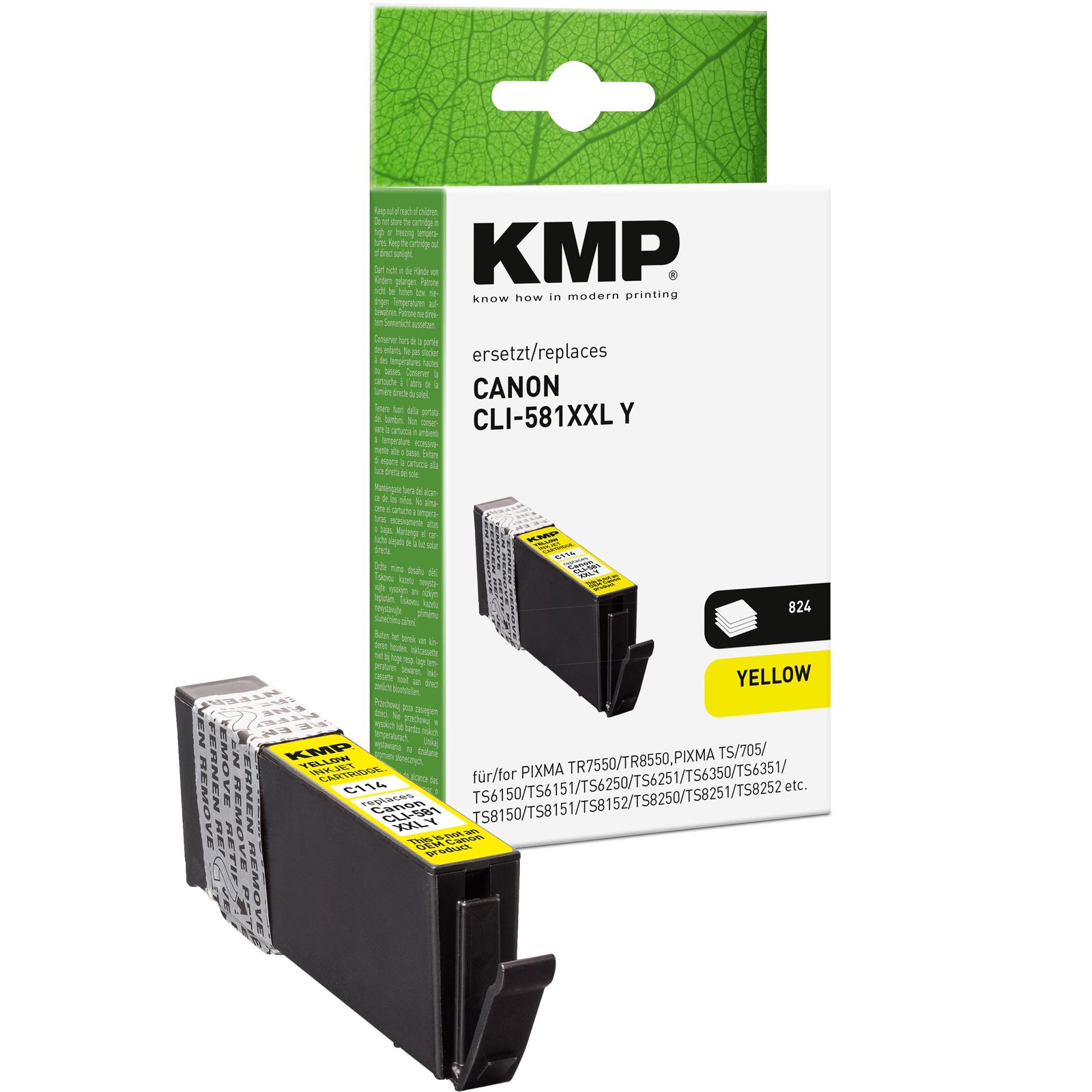 KMP C114 kompatibilní inkoustová kazeta Canon CLI-581XXL / 1997C001, žlutá