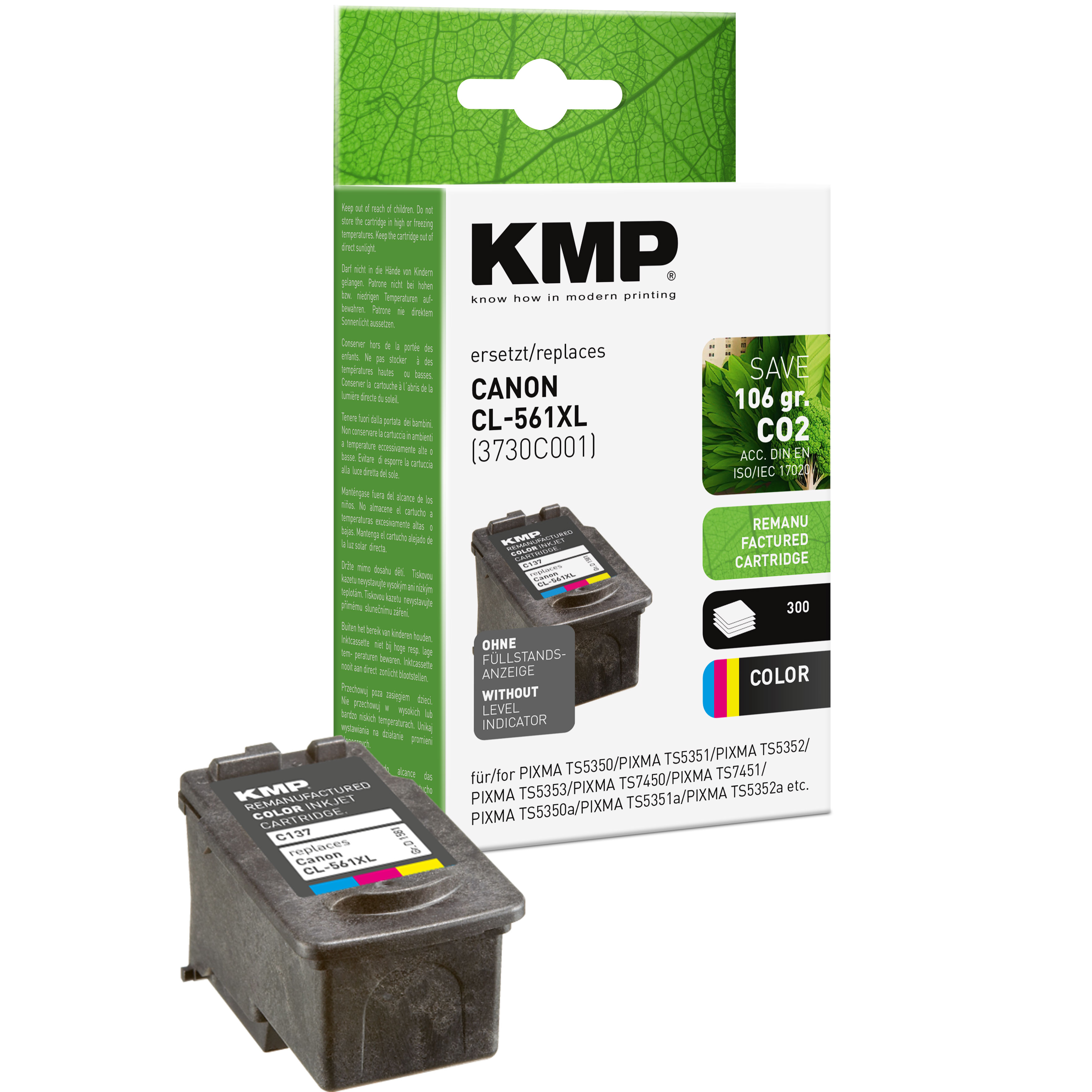 KMP C137 kompatibilní inkoustová kazeta Canon CL-561XL (3730C001), barevná