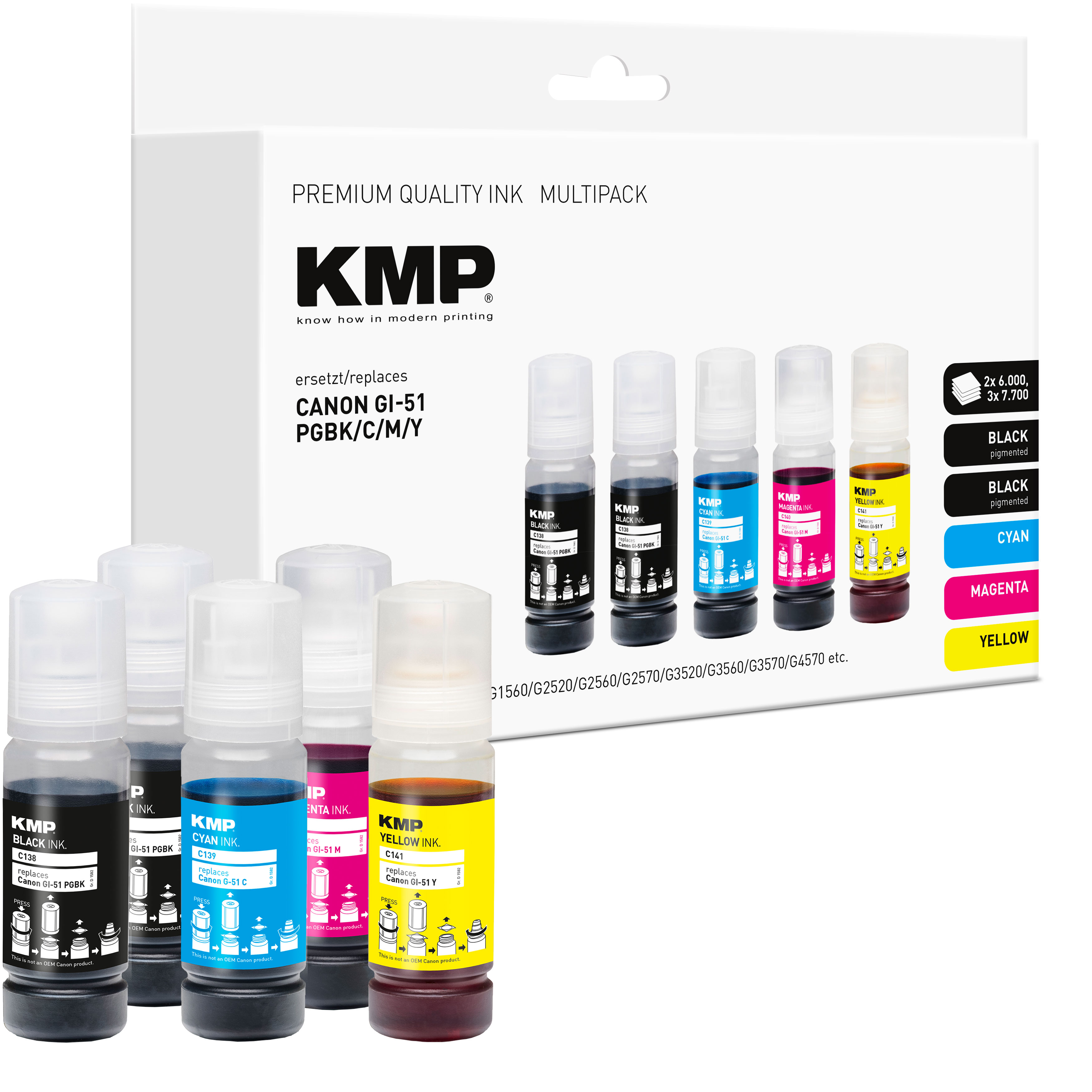 KMP C138V kompatibilní inkoustová kazeta Canon GI-51PGBK GI-51C GI-51M GI-51Y, černá