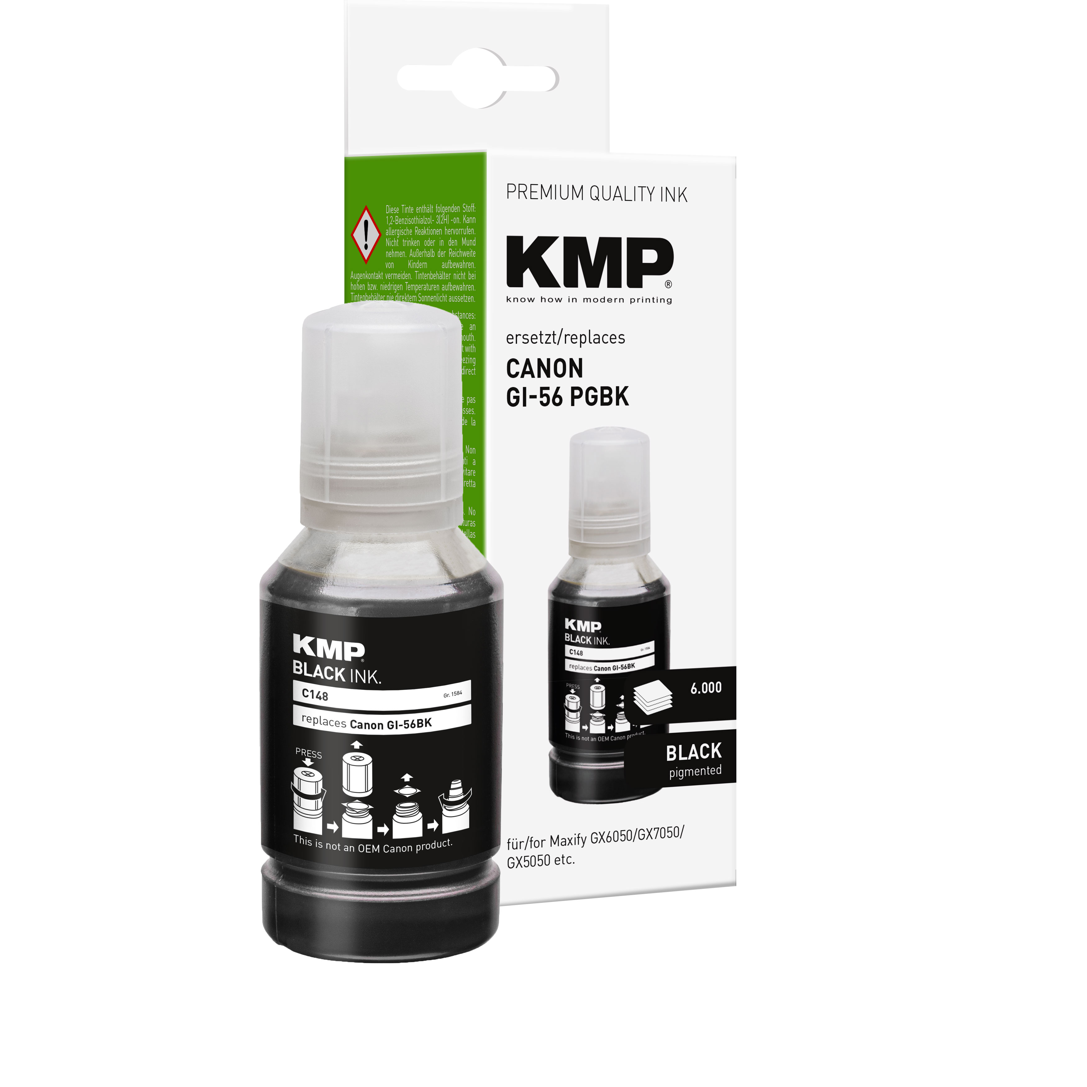 KMP C148 kompatibilní inkoustová kazeta Canon GI-56PGBK (4412C001), černá