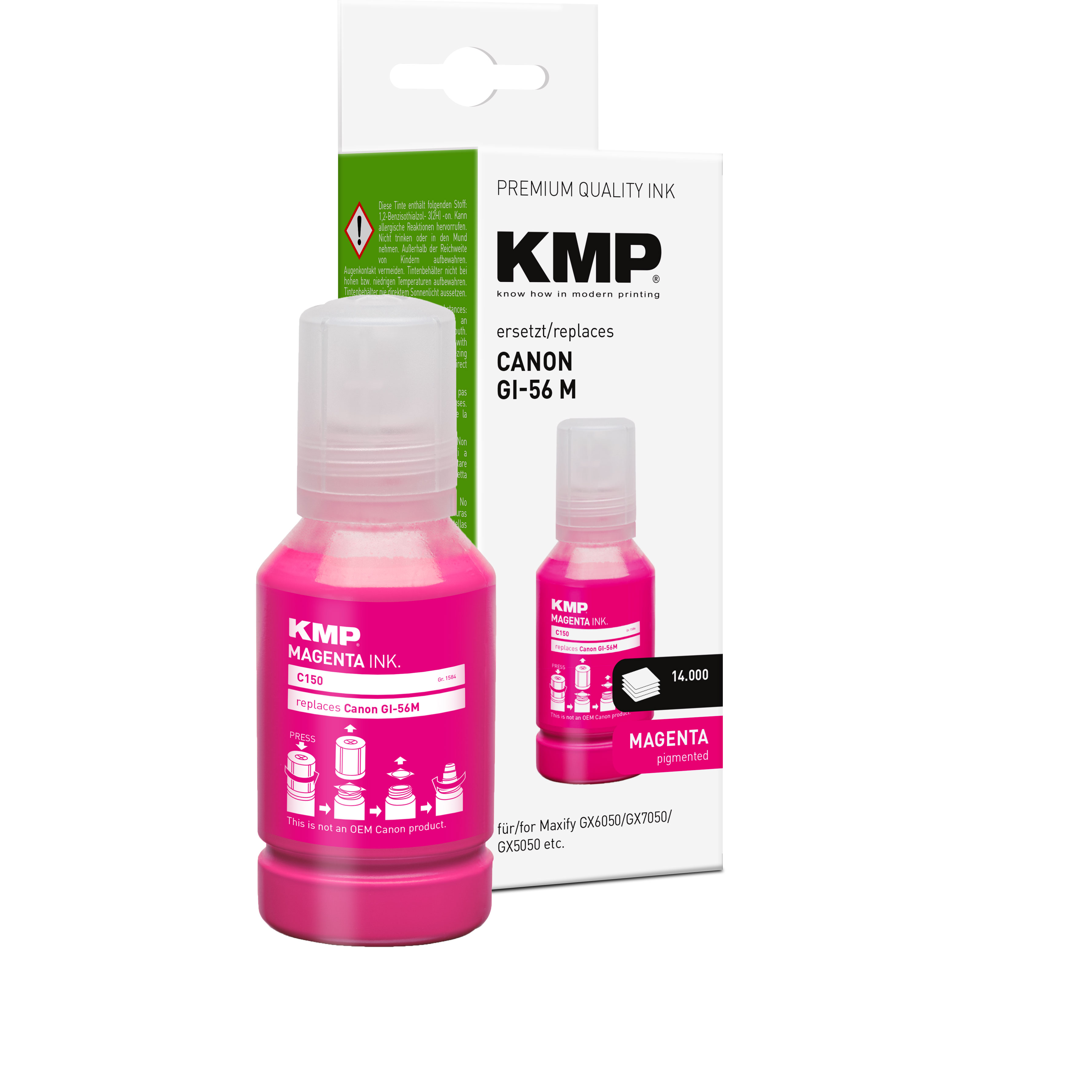 KMP C150 kompatibilní inkoustová kazeta Canon GI-56M (4431C001, purpurová