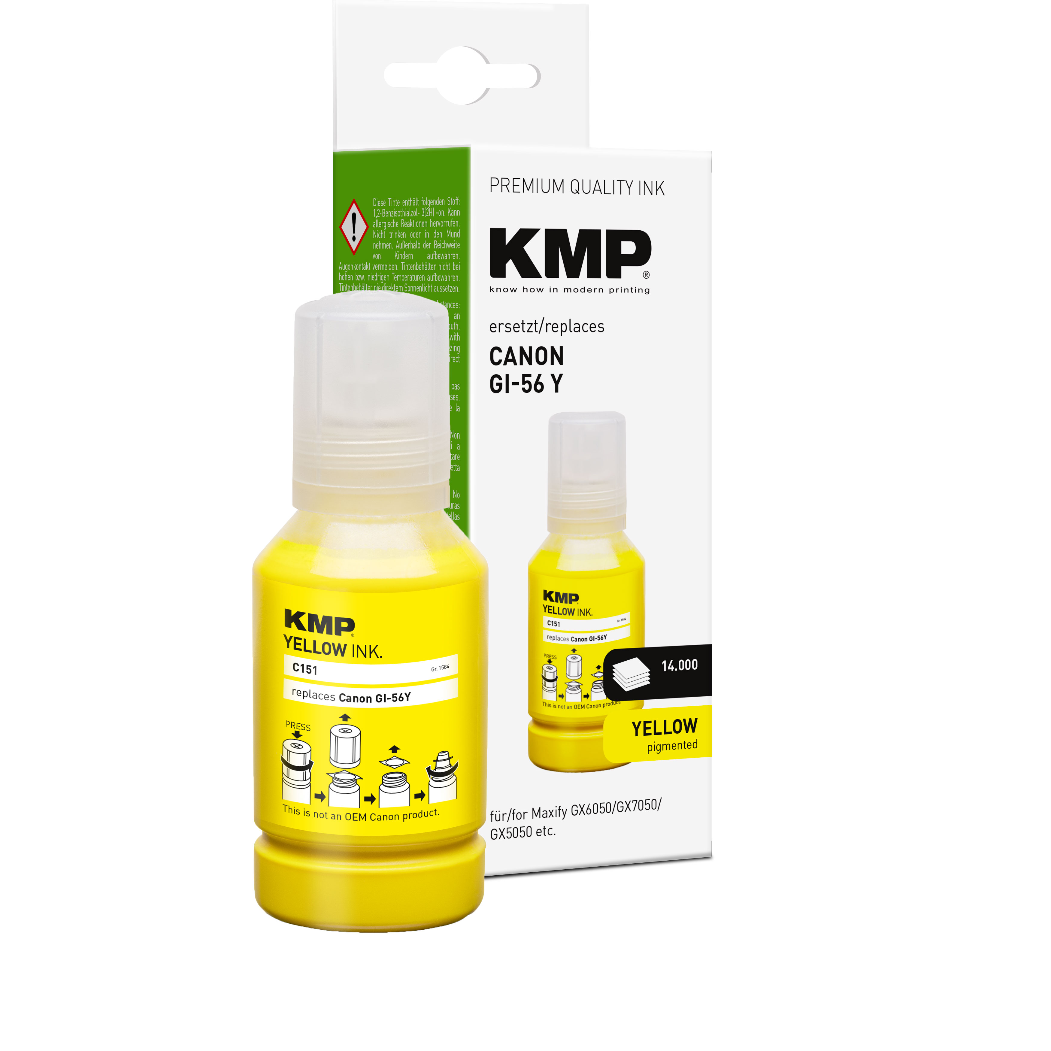 KMP C151 kompatibilní inkoustová kazeta Canon GI-56Y (4432C001), žlutá