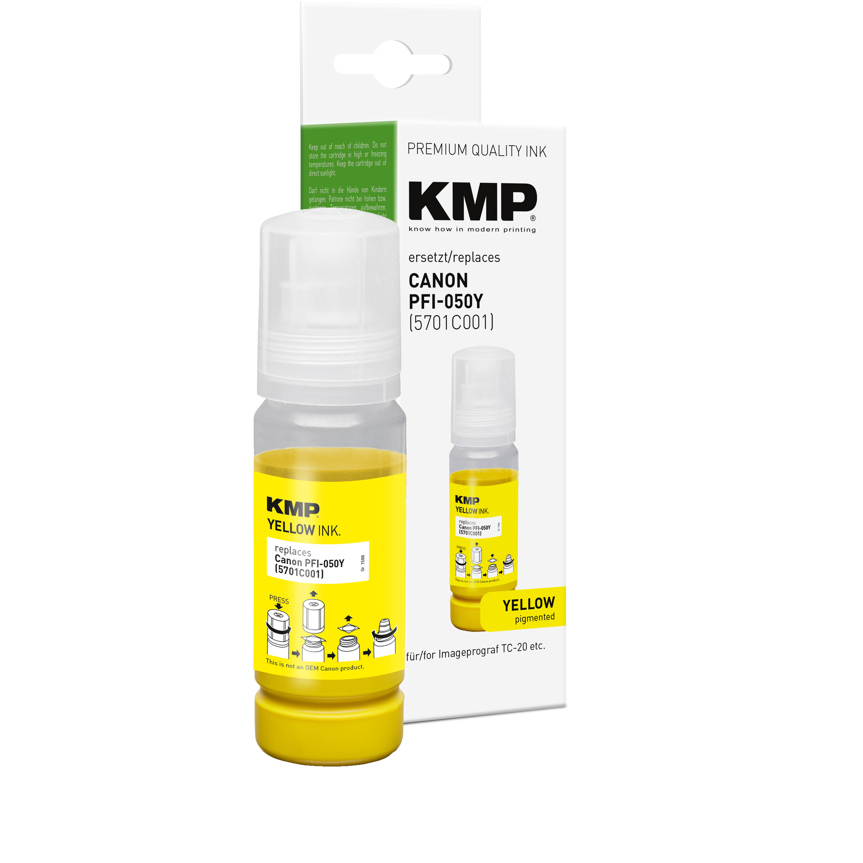 KMP C156 kompatibilní inkoustová kazeta Canon PFI-050Y (5701C001), žlutá