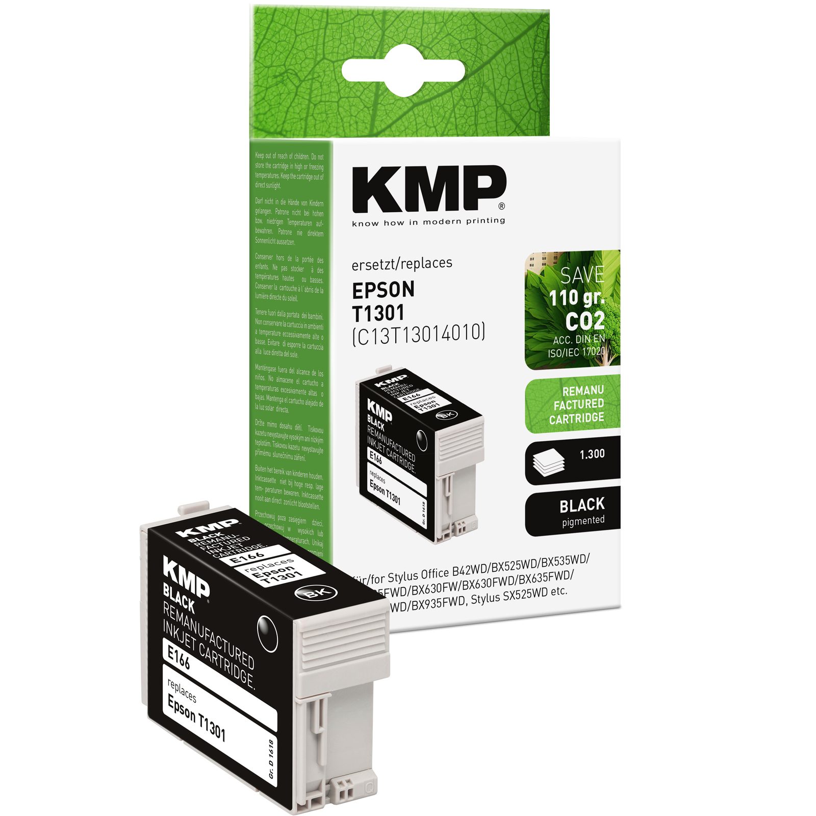 KMP E166 renovovaná inkoustová kazeta Epson T1301, černá