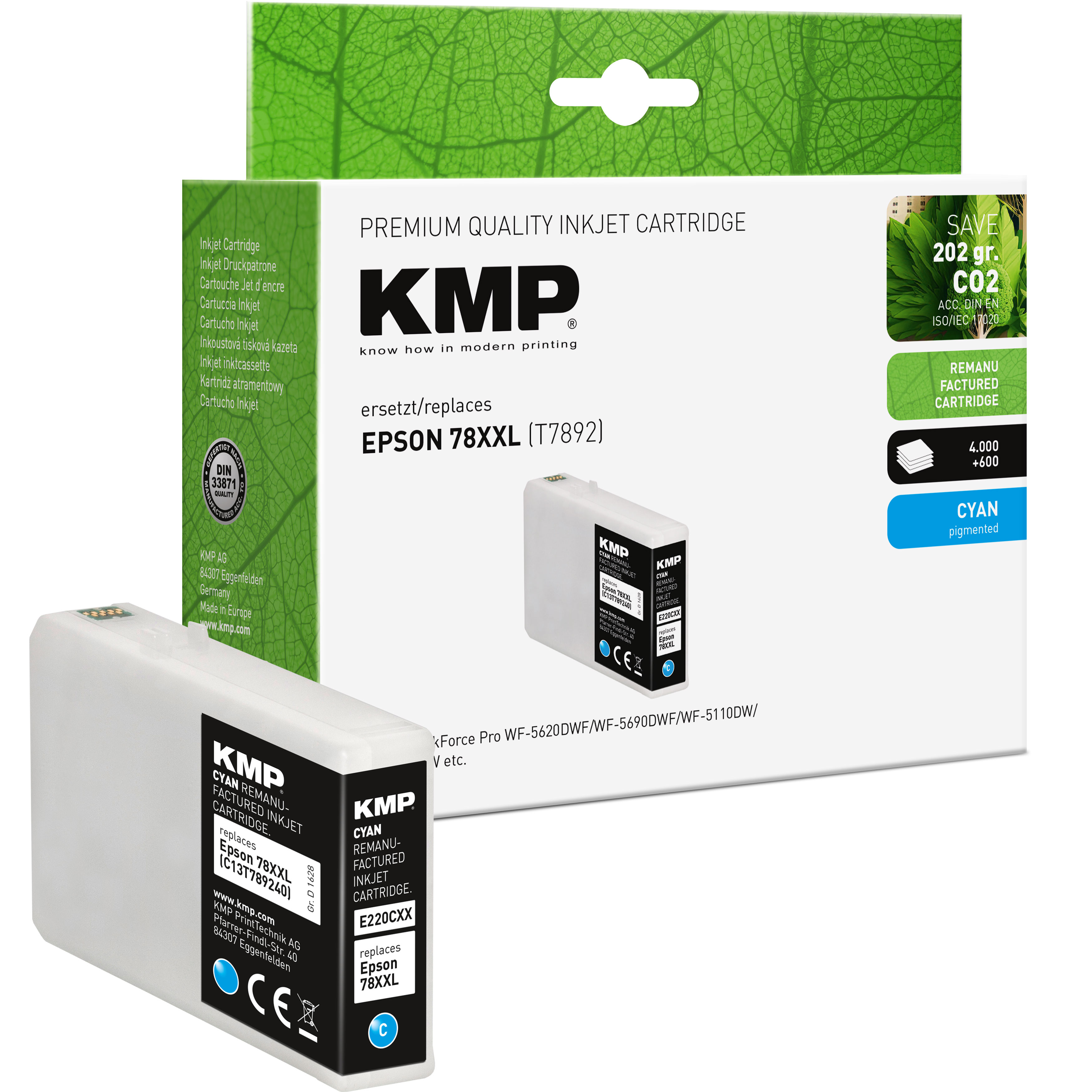 KMP E220CXX kompatibilní inkoustová kazeta Epson 78XXL (T7892), azurová