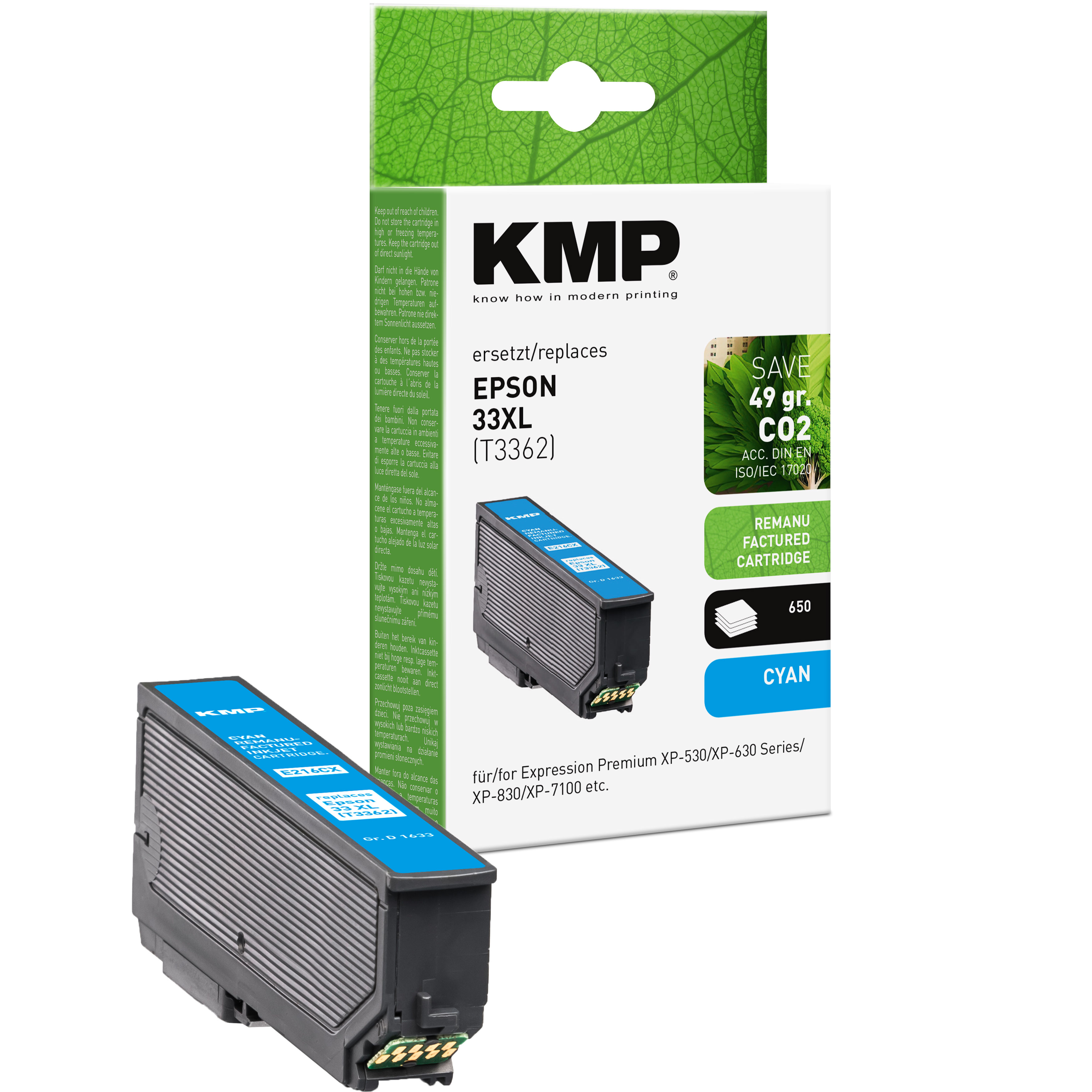 KMP E216CX kompatibilní inkoustová kazeta Epson 33XL(T3362), azurová