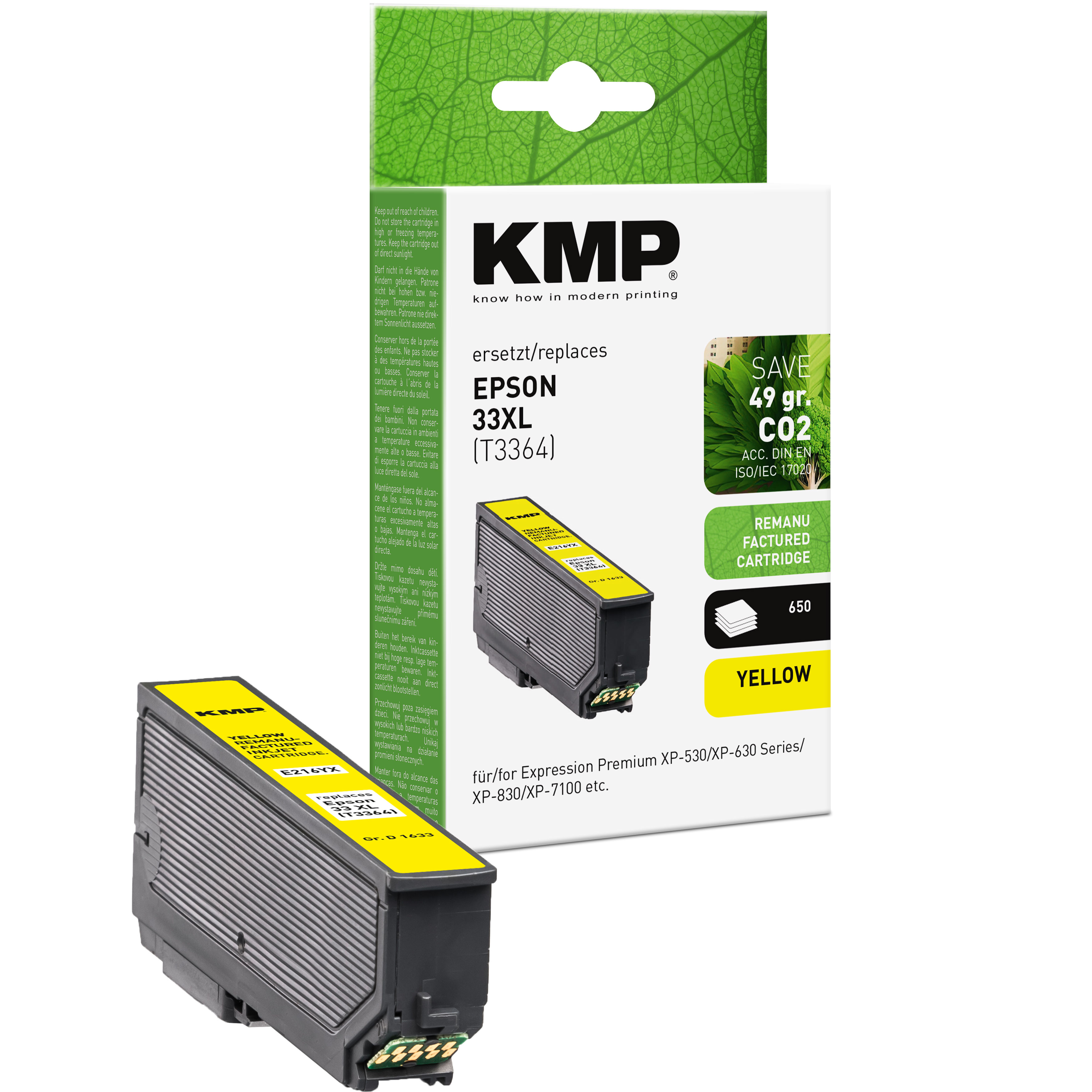 KMP E216YX kompatibilní inkoustová kazeta Epson 33XL(T3364), žlutá