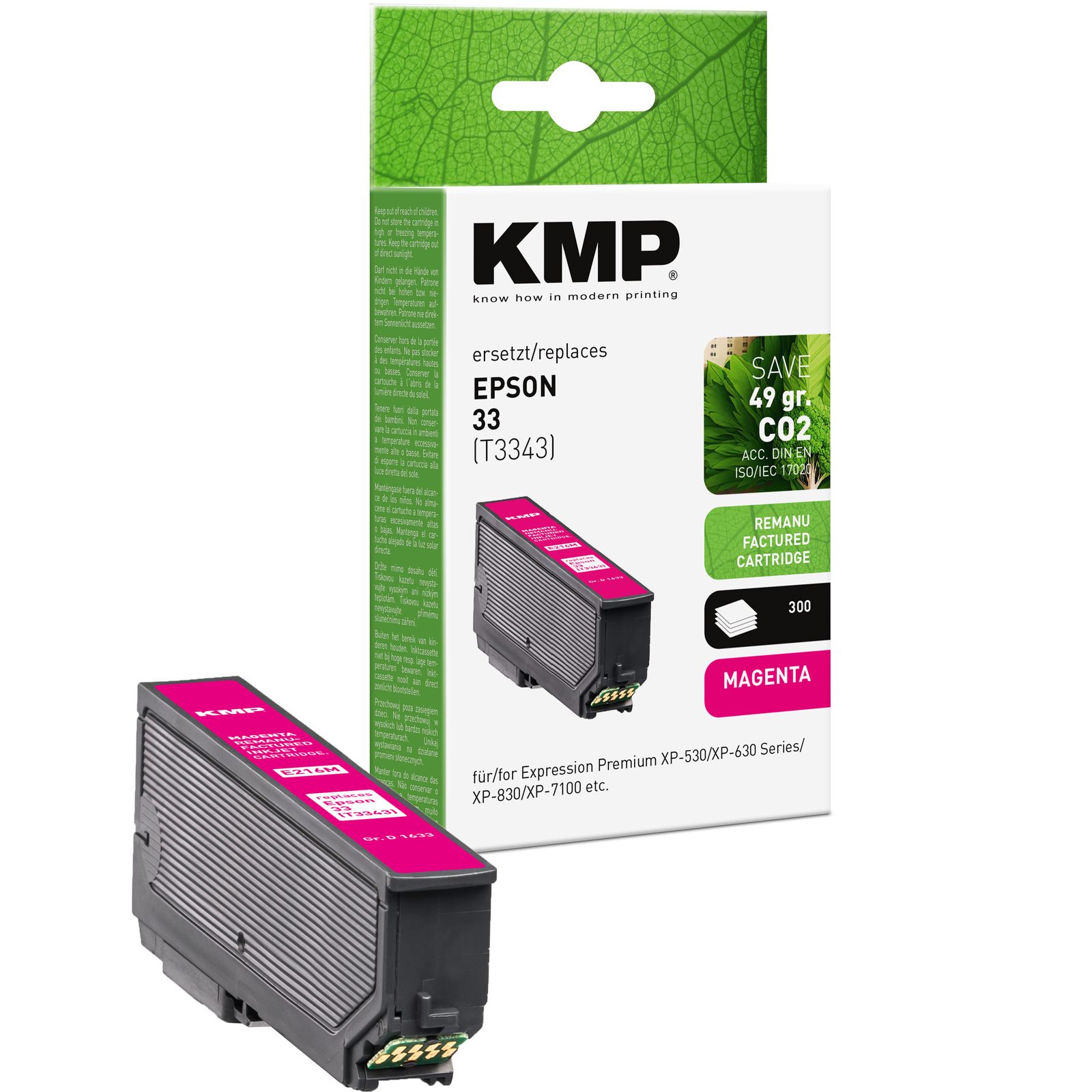 KMP E216M kompatibilní inkoustová kazeta Epson 33(T3343), purpurová