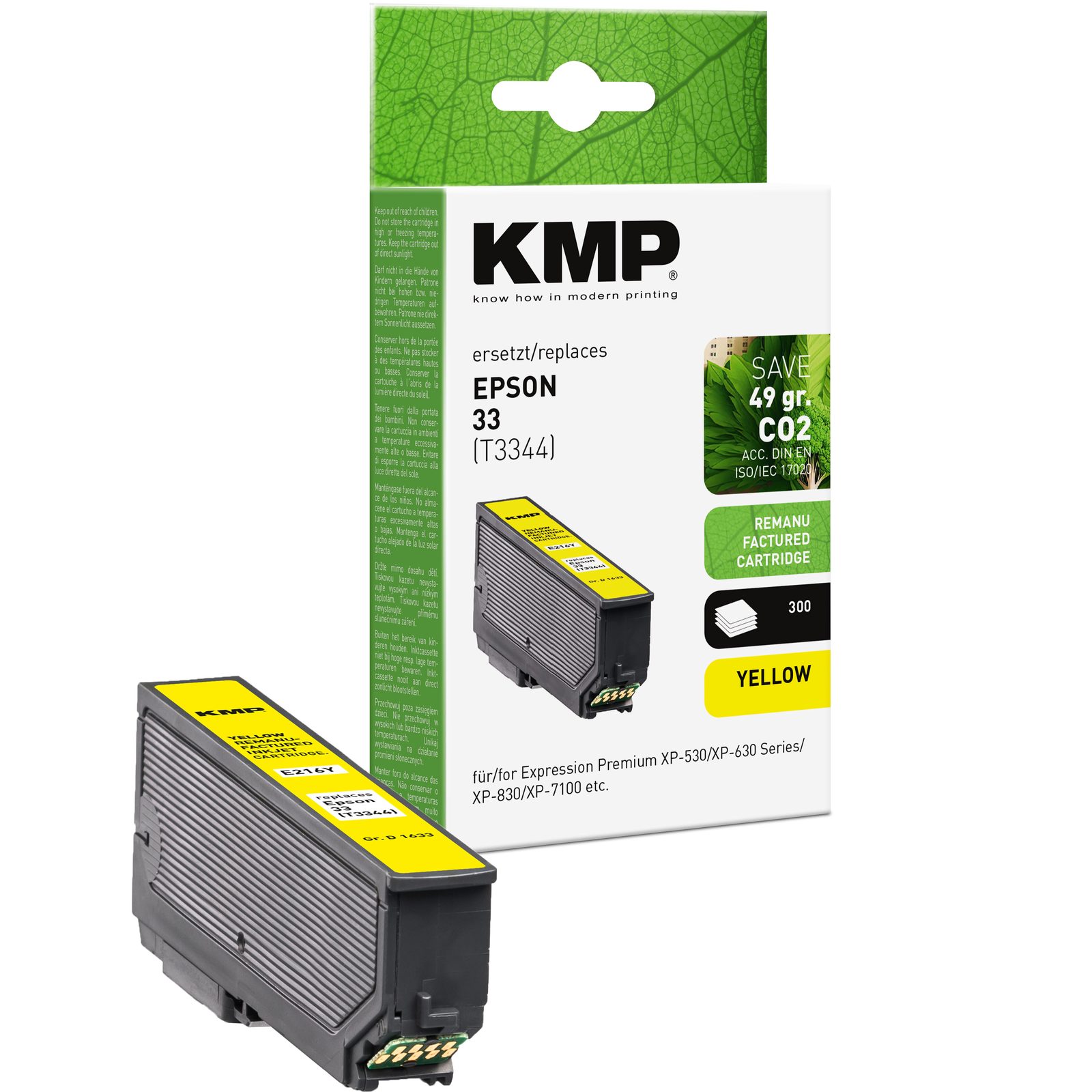 KMP E216Y kompatibilní inkoustová kazeta Epson 33(T3344), žlutá