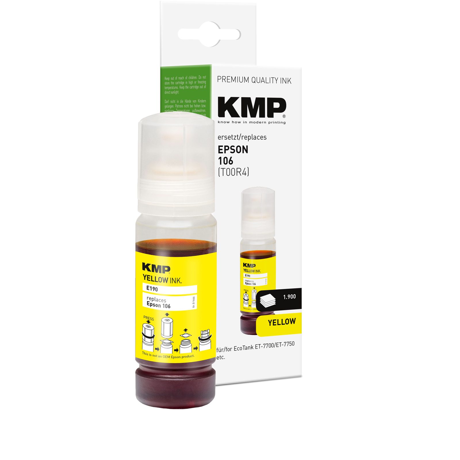 KMP E190 kompatibilní inkoustová kazeta Epson 106(T00R4), žlutá