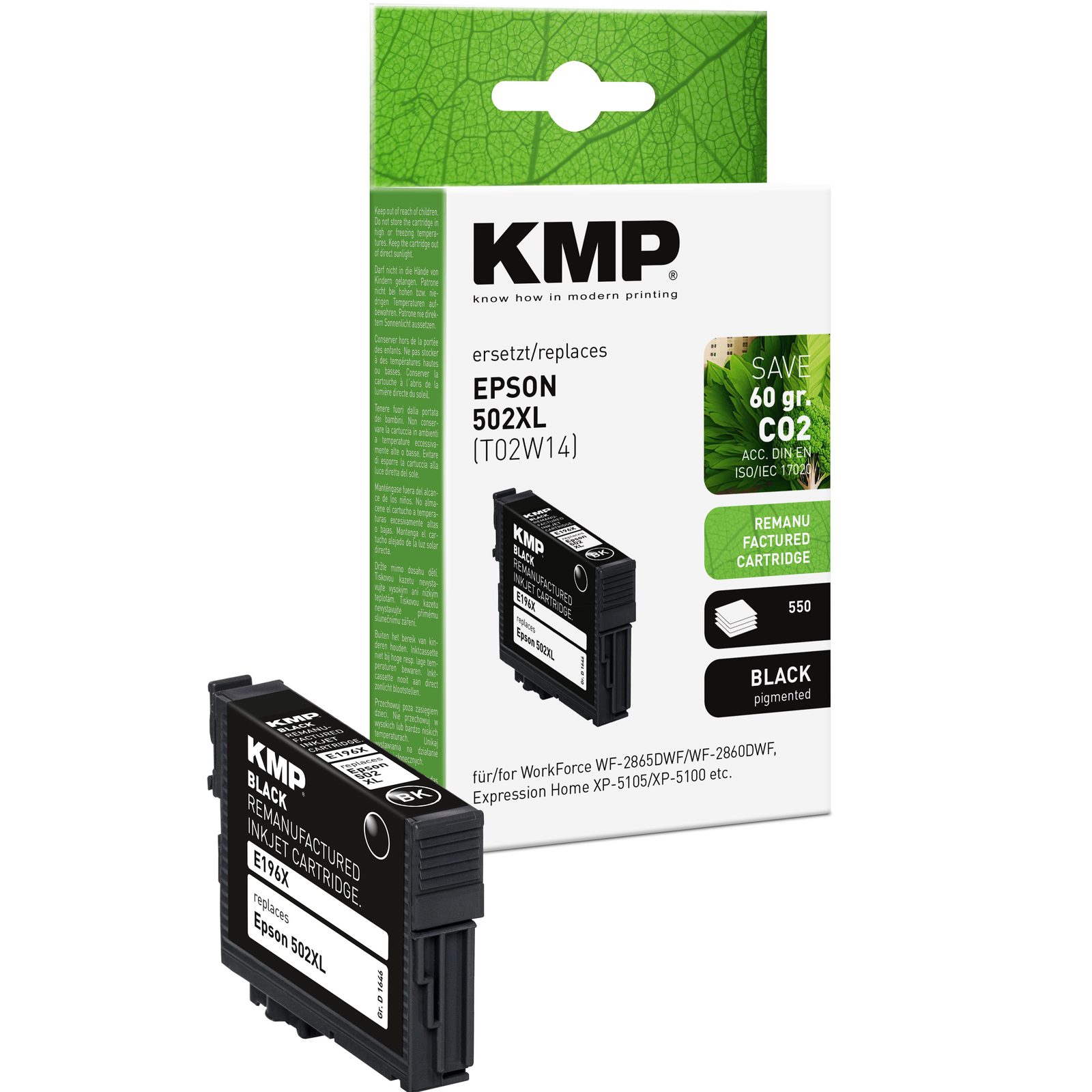 KMP E196X renovovaná inkoustová kazeta Epson 502XL, černá