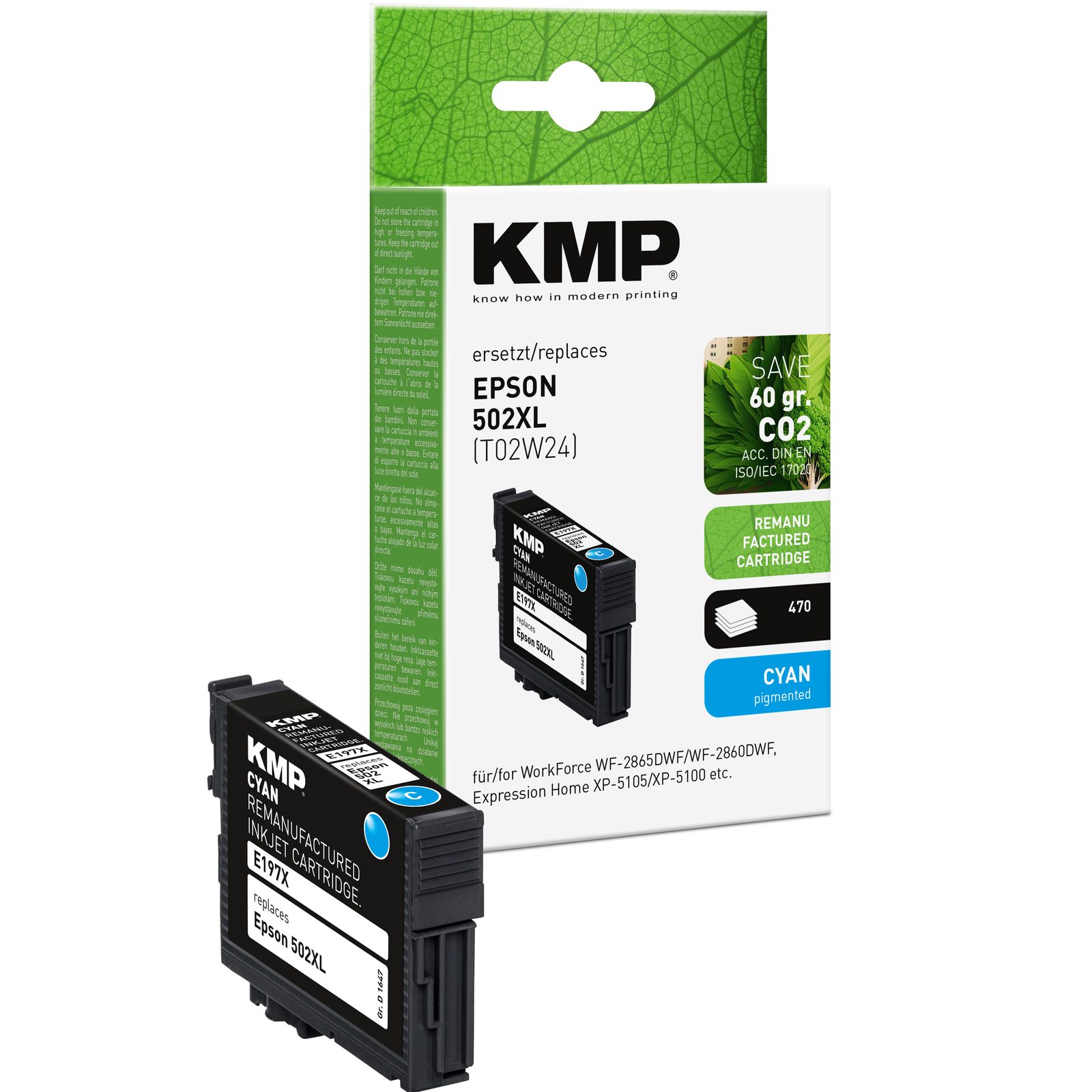 KMP E197X renovovaná inkoustová kazeta Epson 502XL, azurová